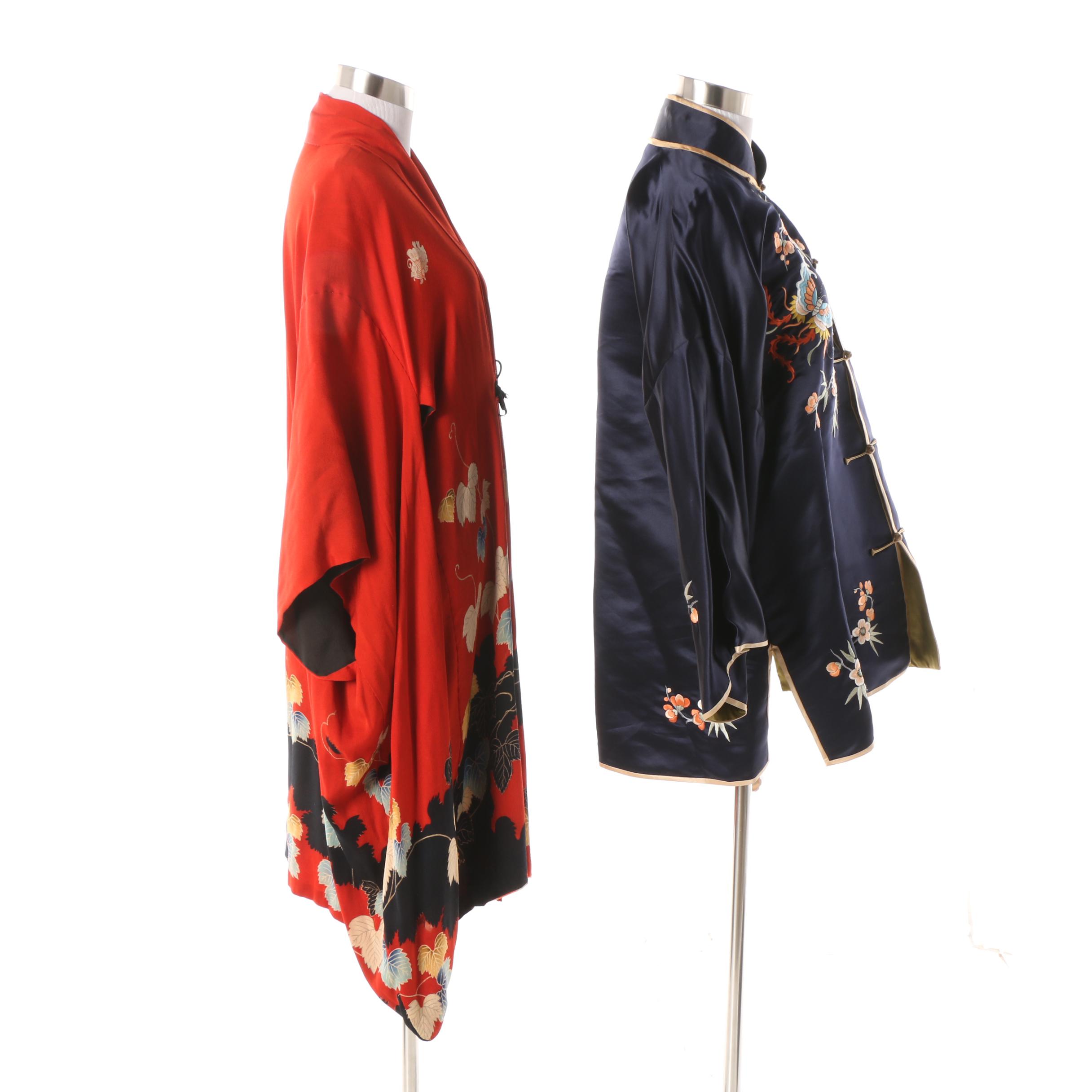 Japanese Handwoven Silk Haori Jacket and Chinese Embroidered Tangzhuang Jacket