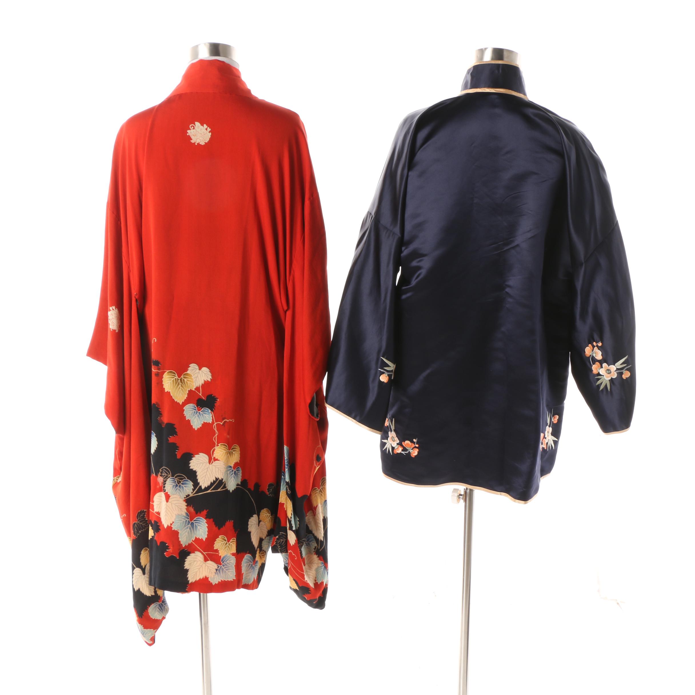 Japanese Handwoven Silk Haori Jacket and Chinese Embroidered Tangzhuang Jacket