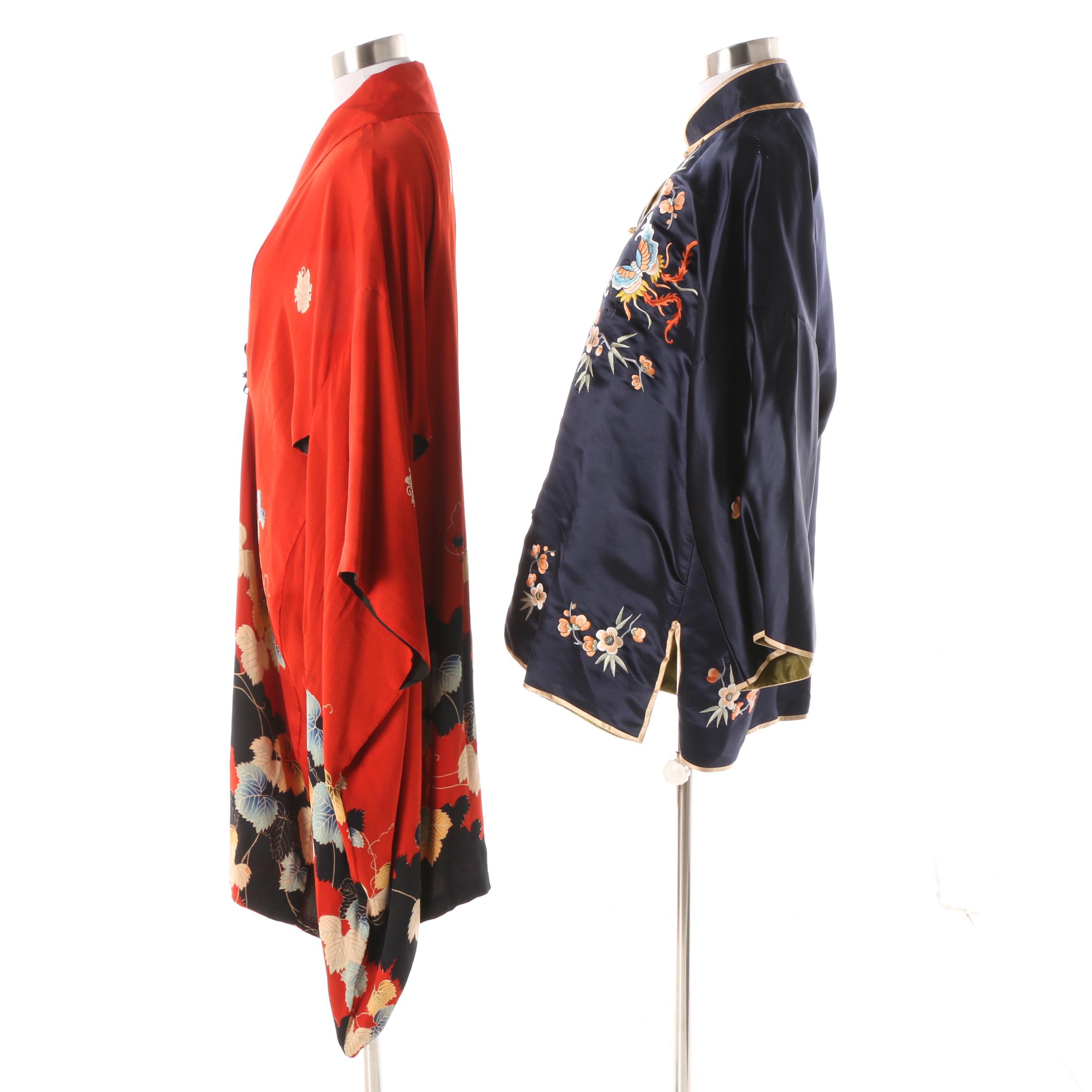 Japanese Handwoven Silk Haori Jacket and Chinese Embroidered Tangzhuang Jacket