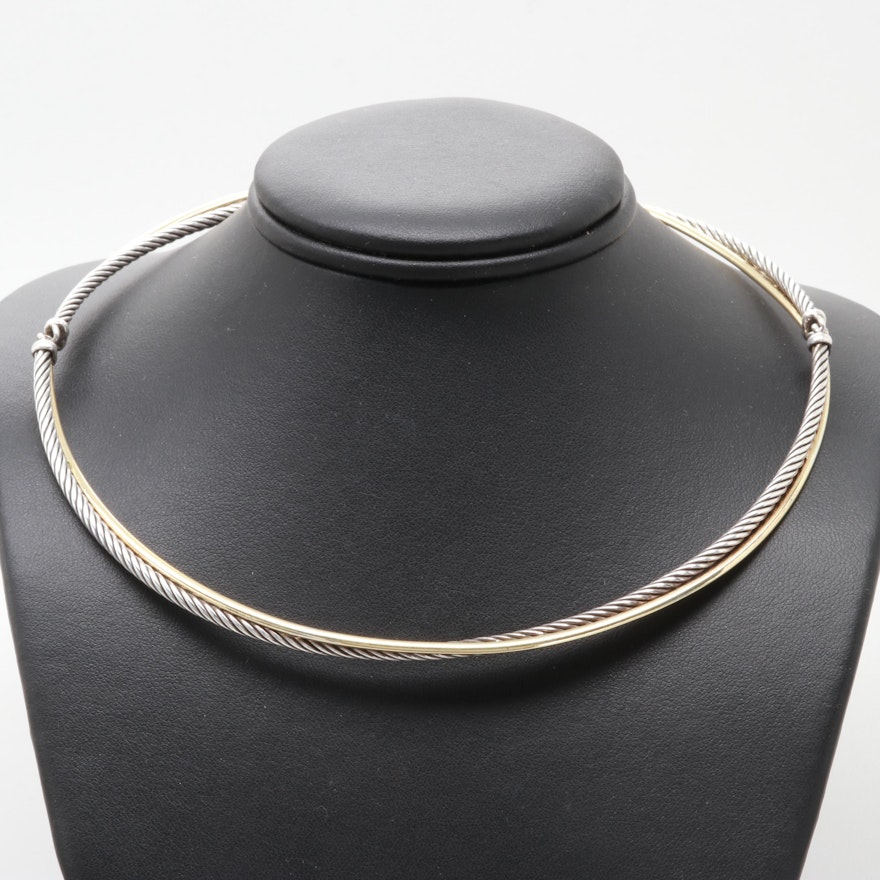 David Yurman Sterling Silver and 18K Yellow Gold "Crossover" Choker