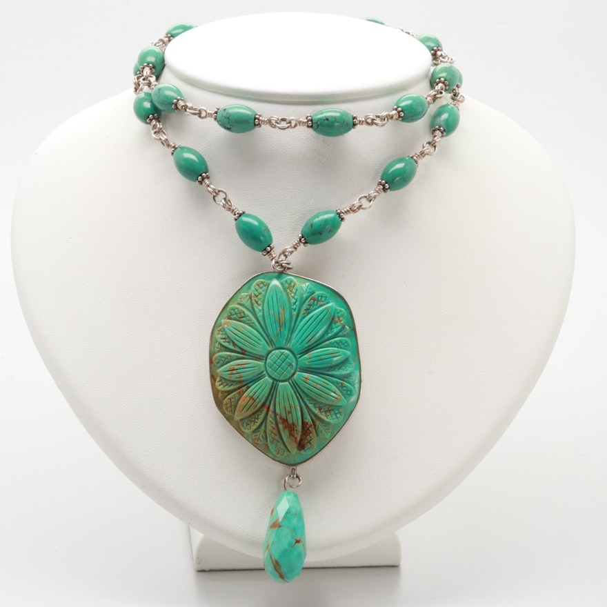 Stephen Dweck Stering Silver Double Strand Turquoise Necklace