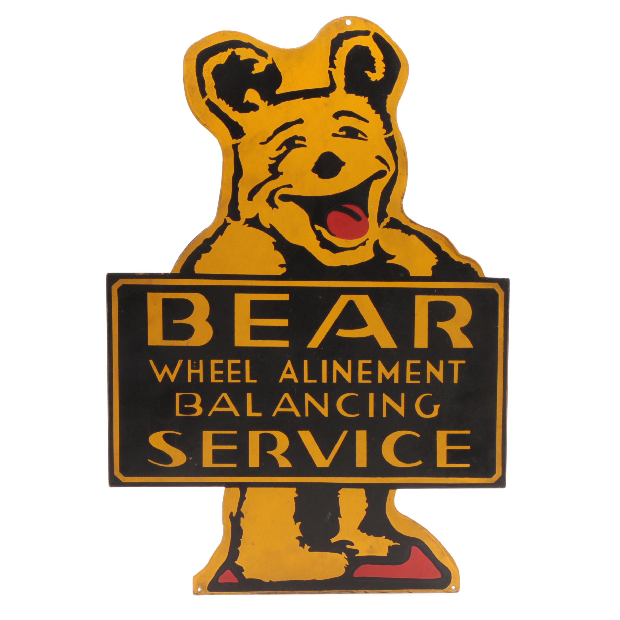 1950s-1960s Porcelain Bear Wheel Alignment Sign
