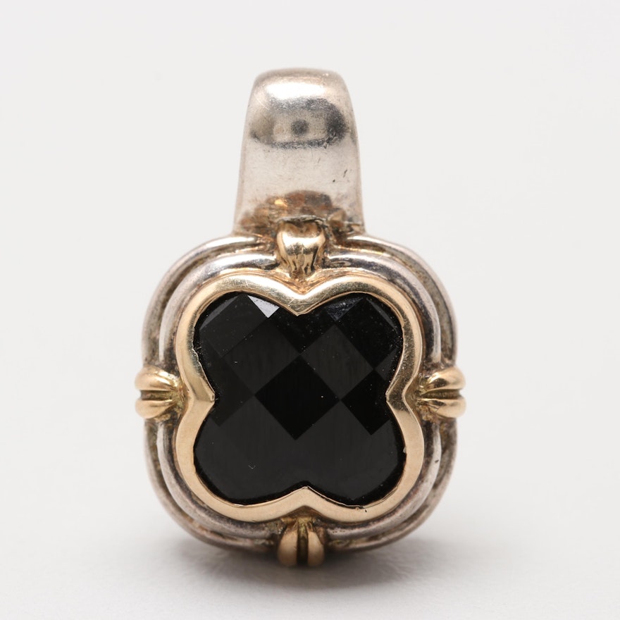 Sterling Silver Black Onyx Pendant with 18K Yellow Gold Accent