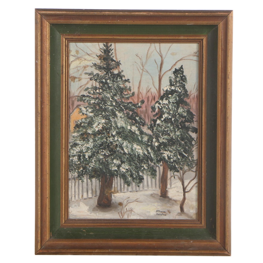 Athena Anestes Winter Landscape Oil Painting