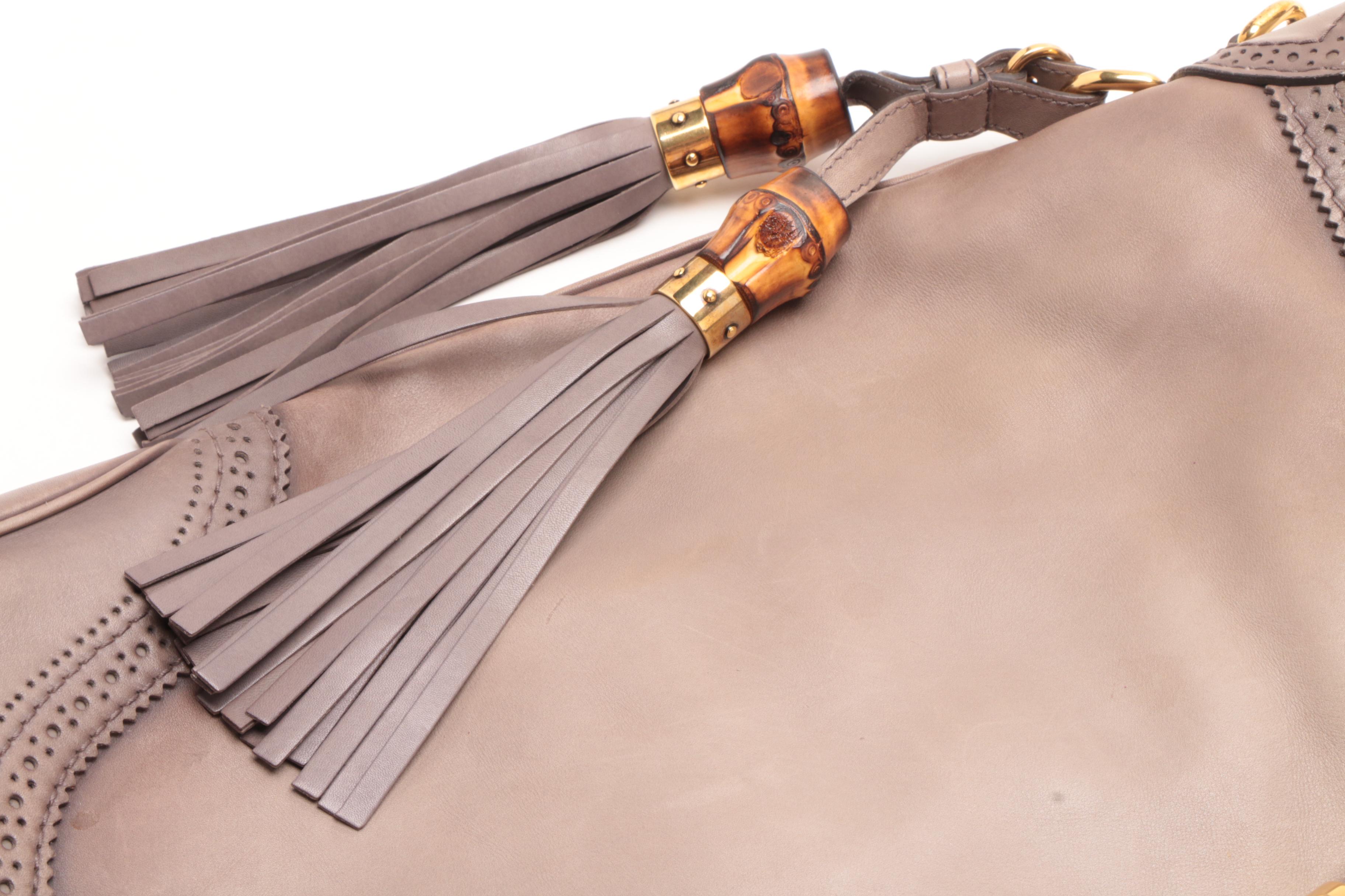 Gucci Gray Calfskin Duilio Brogue Large New Jackie Shoulder Bag