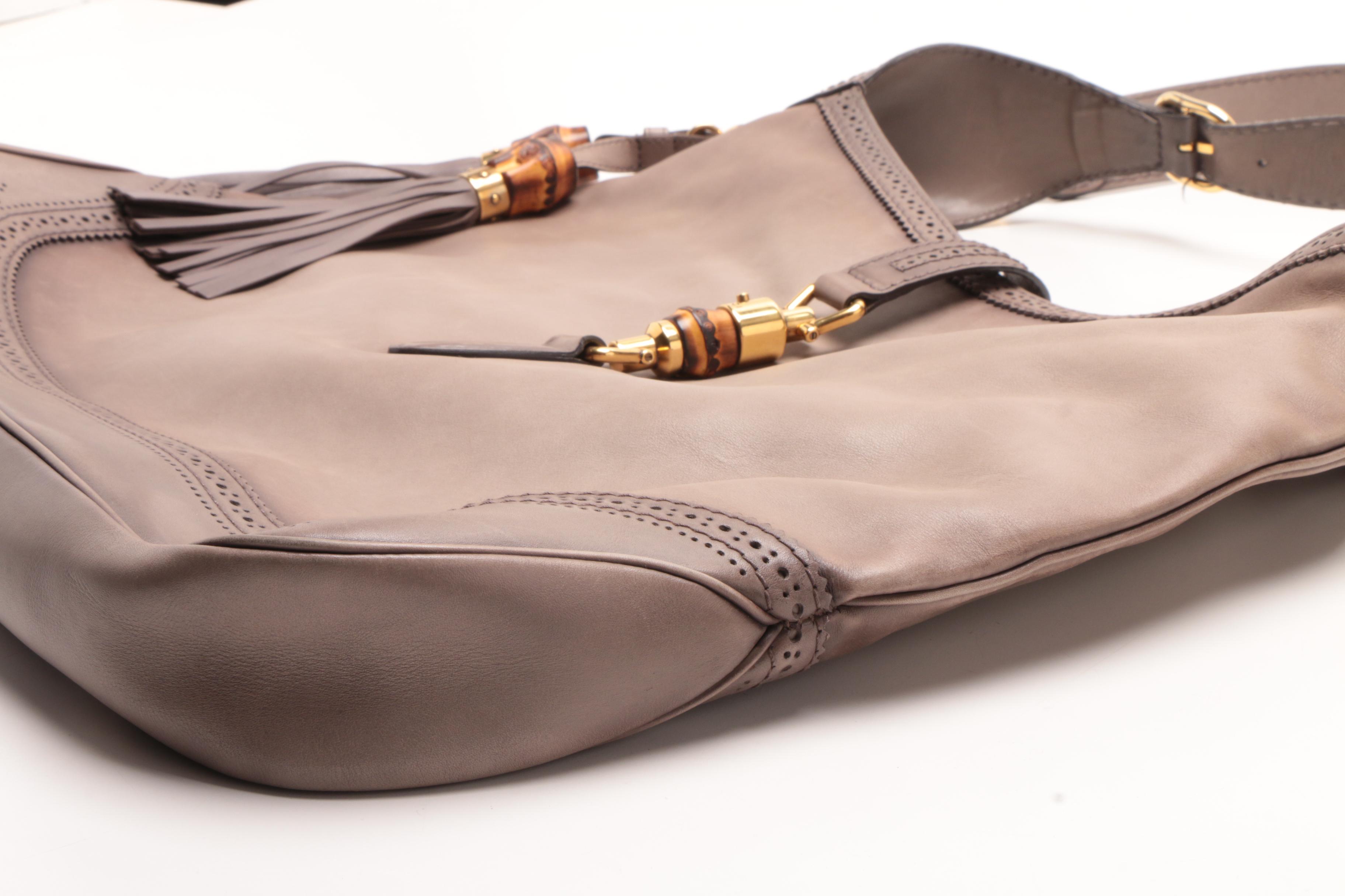 Gucci Gray Calfskin Duilio Brogue Large New Jackie Shoulder Bag