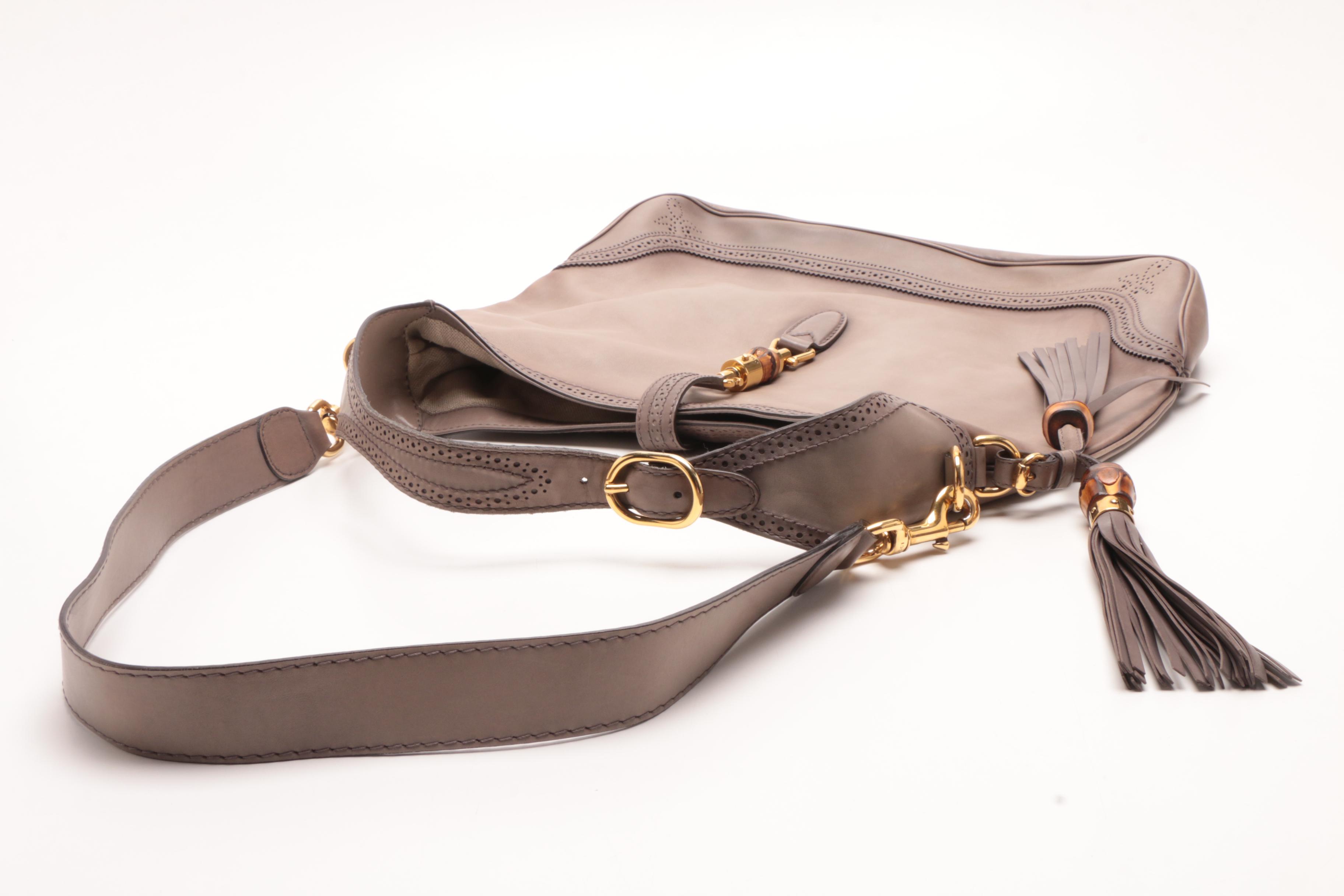 Gucci Gray Calfskin Duilio Brogue Large New Jackie Shoulder Bag