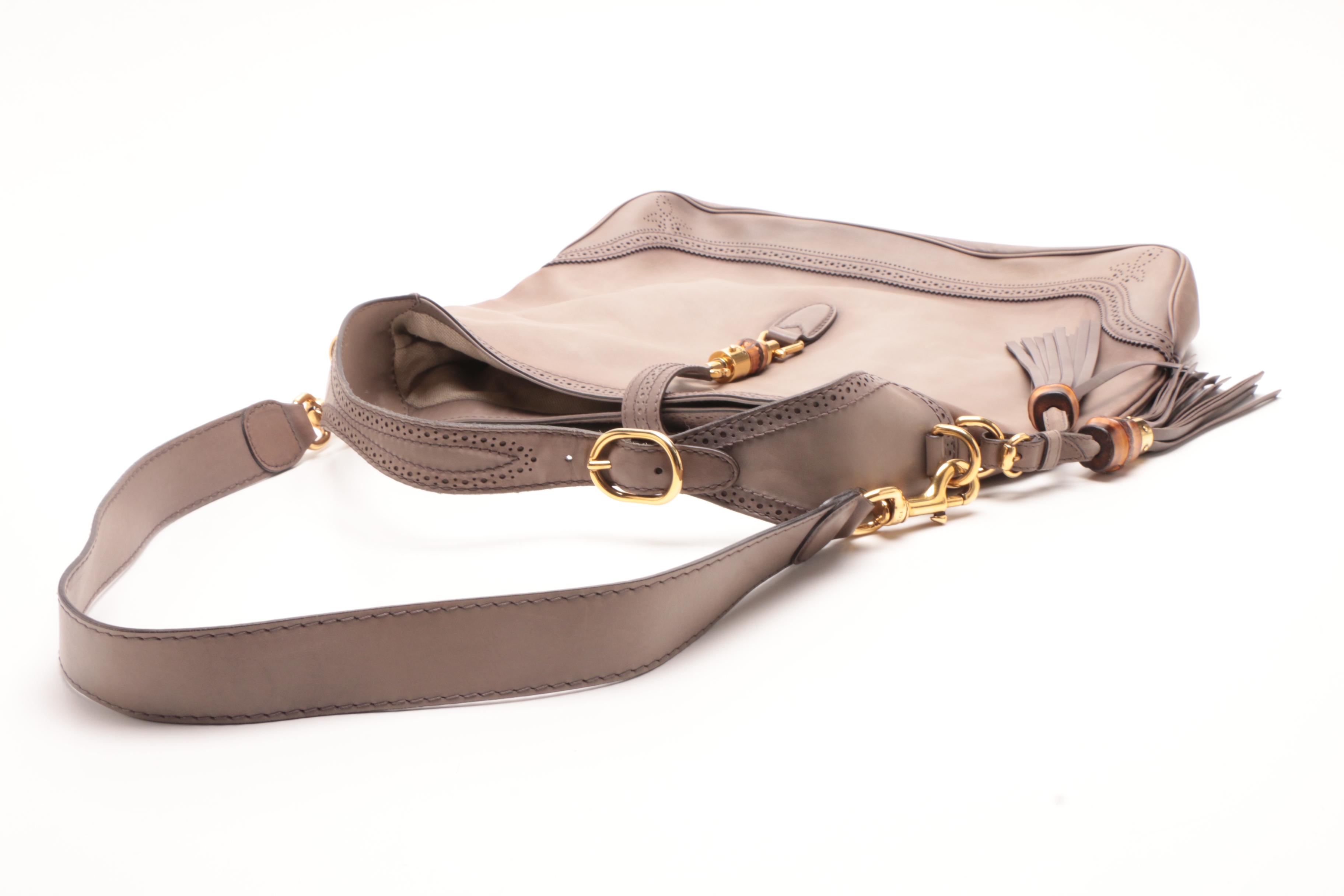 Gucci Gray Calfskin Duilio Brogue Large New Jackie Shoulder Bag