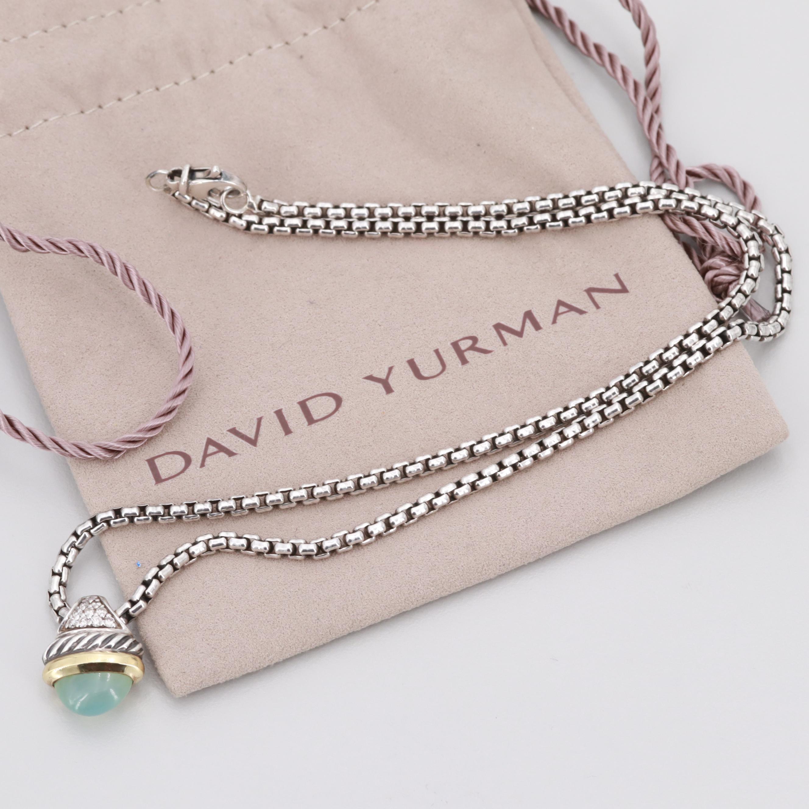 David Yurman Sterling Silver Diamond and Opal Necklace