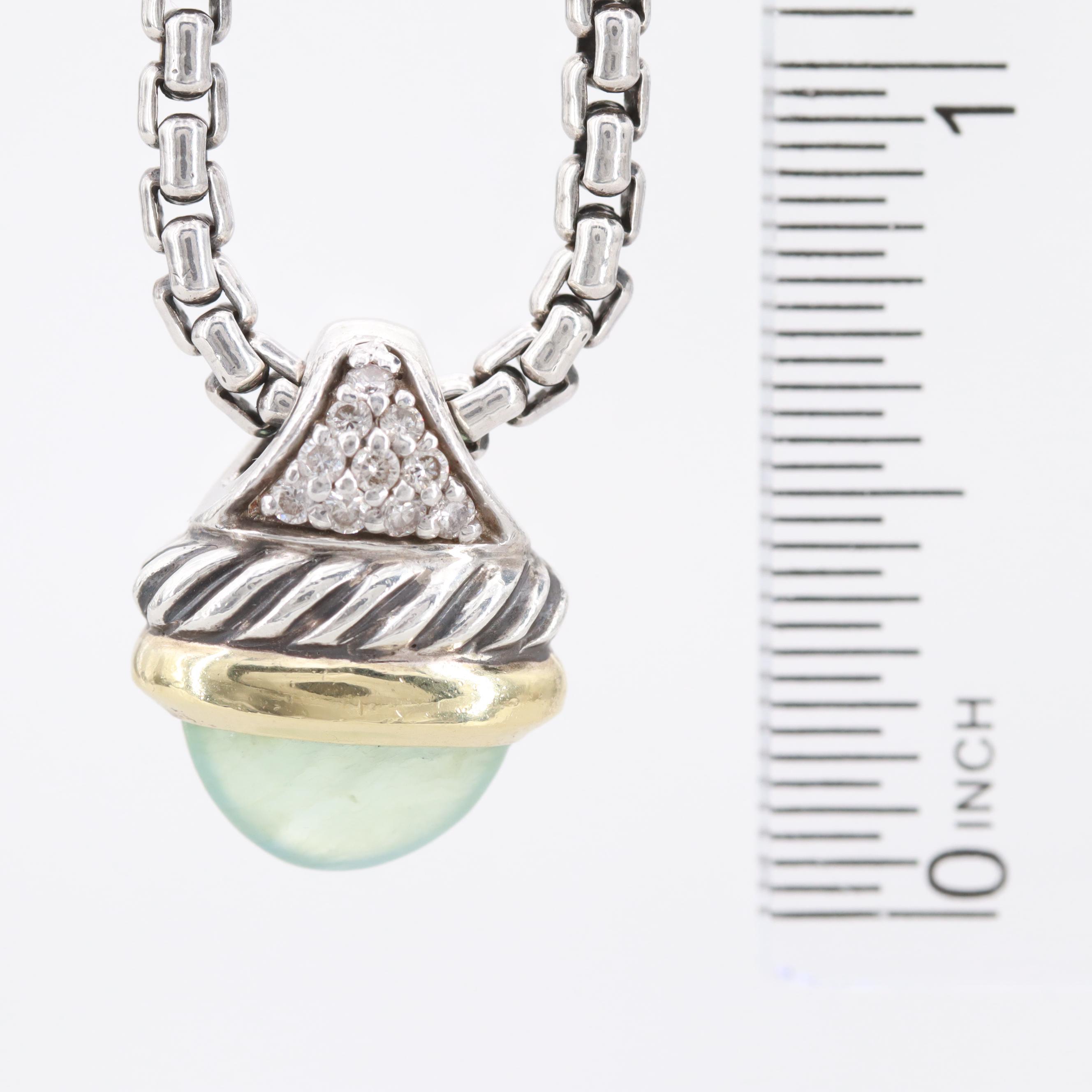 David Yurman Sterling Silver Diamond and Opal Necklace