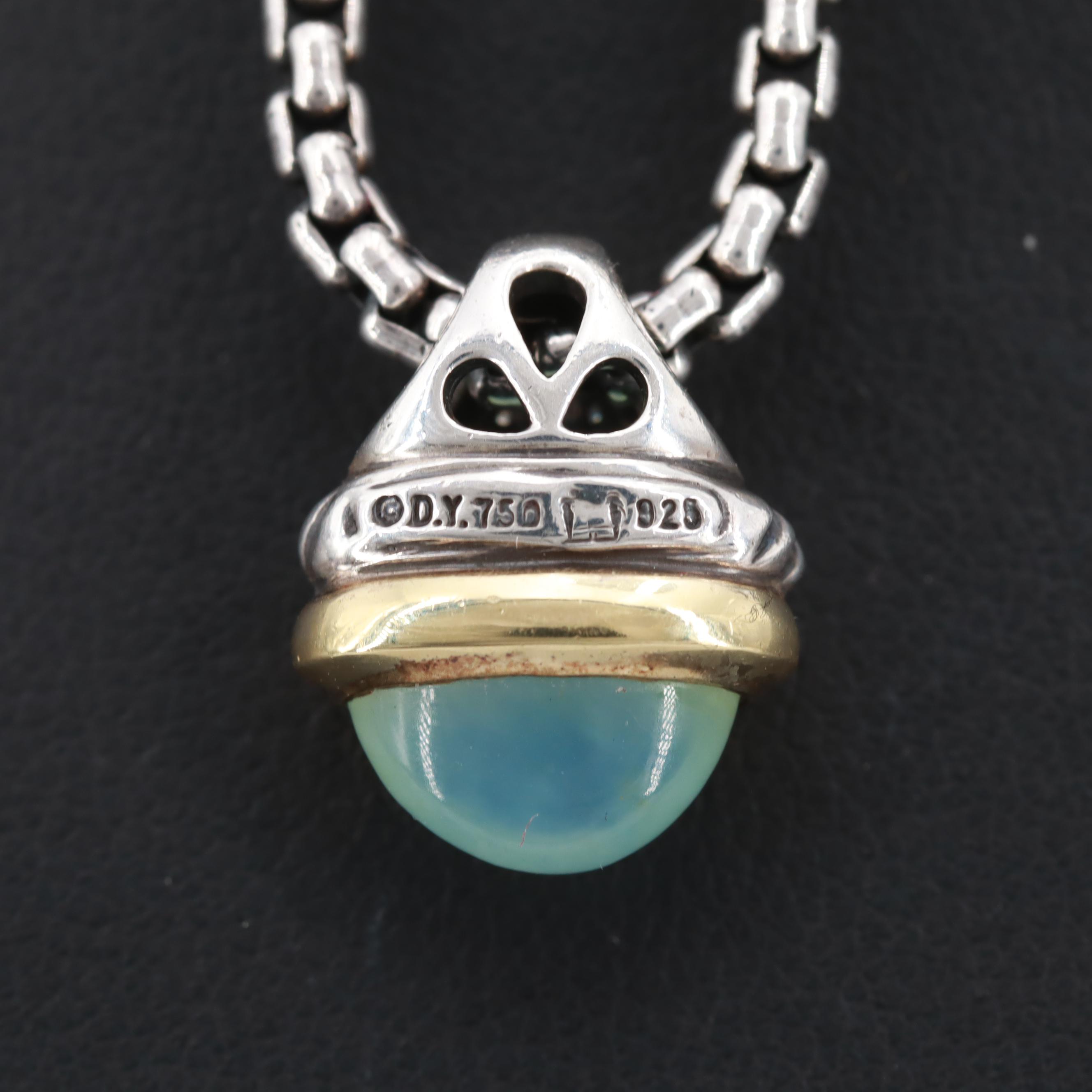 David Yurman Sterling Silver Diamond and Opal Necklace