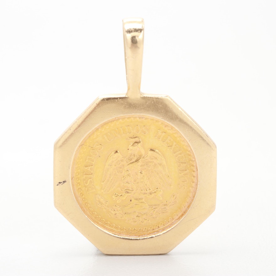 14K Yellow Gold Pendant with 1945 Mexican Dos Y Medios Pesos Gold Coin