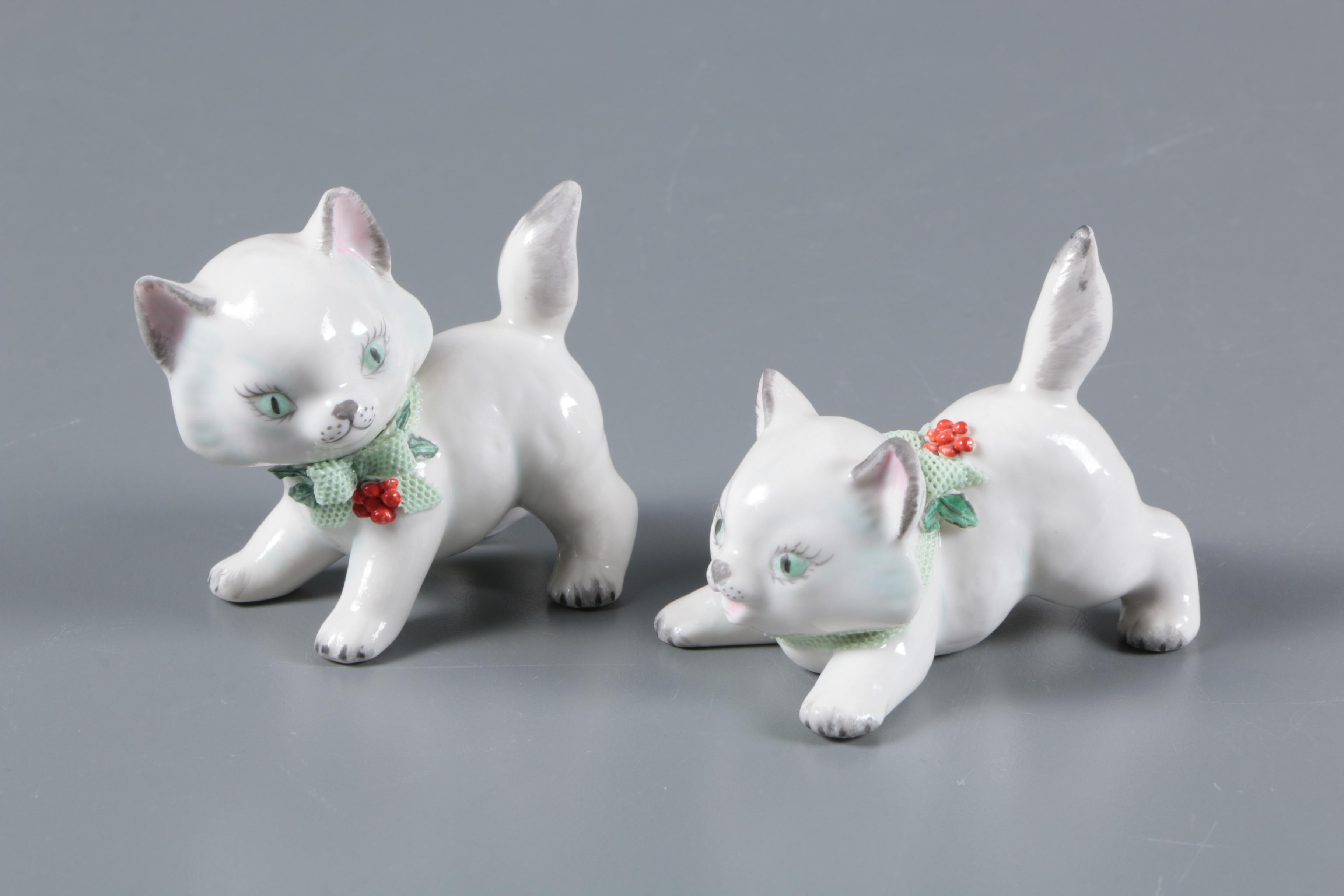 Irish Dresden Porcelain Cat Figurines