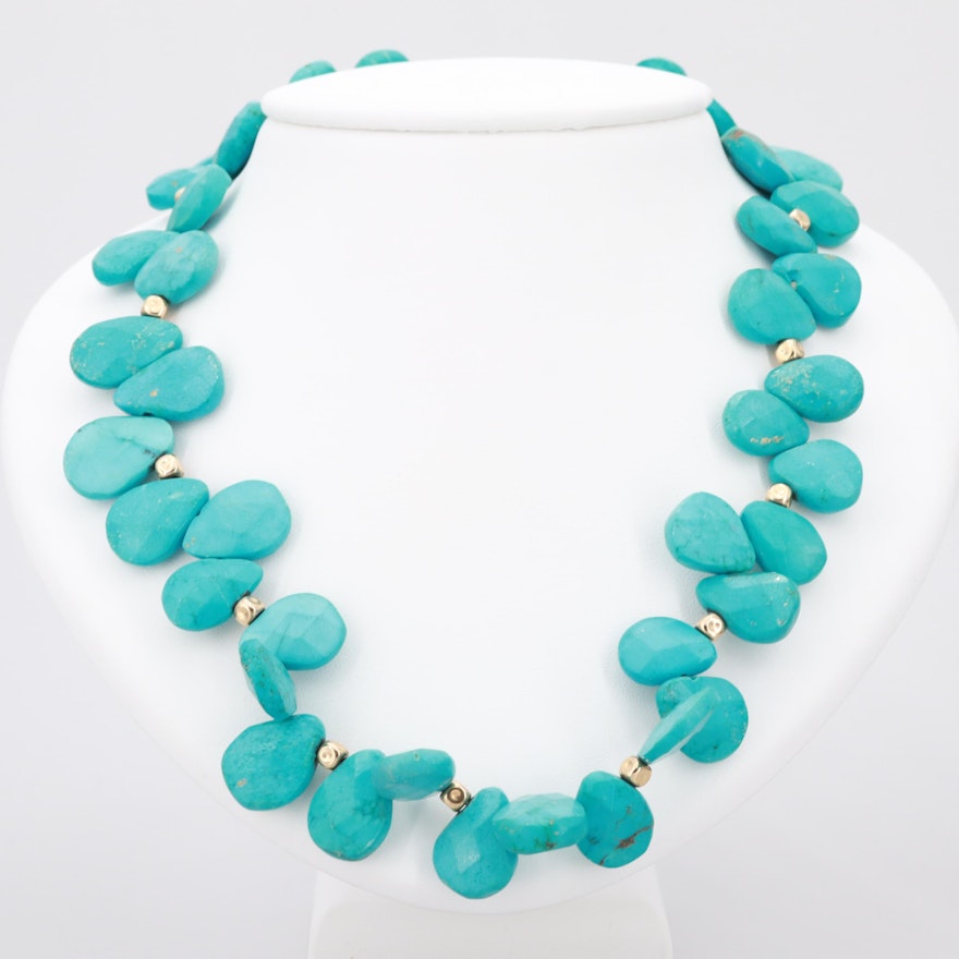 14K Yellow Gold Magnesite Necklace with Toggle Closure