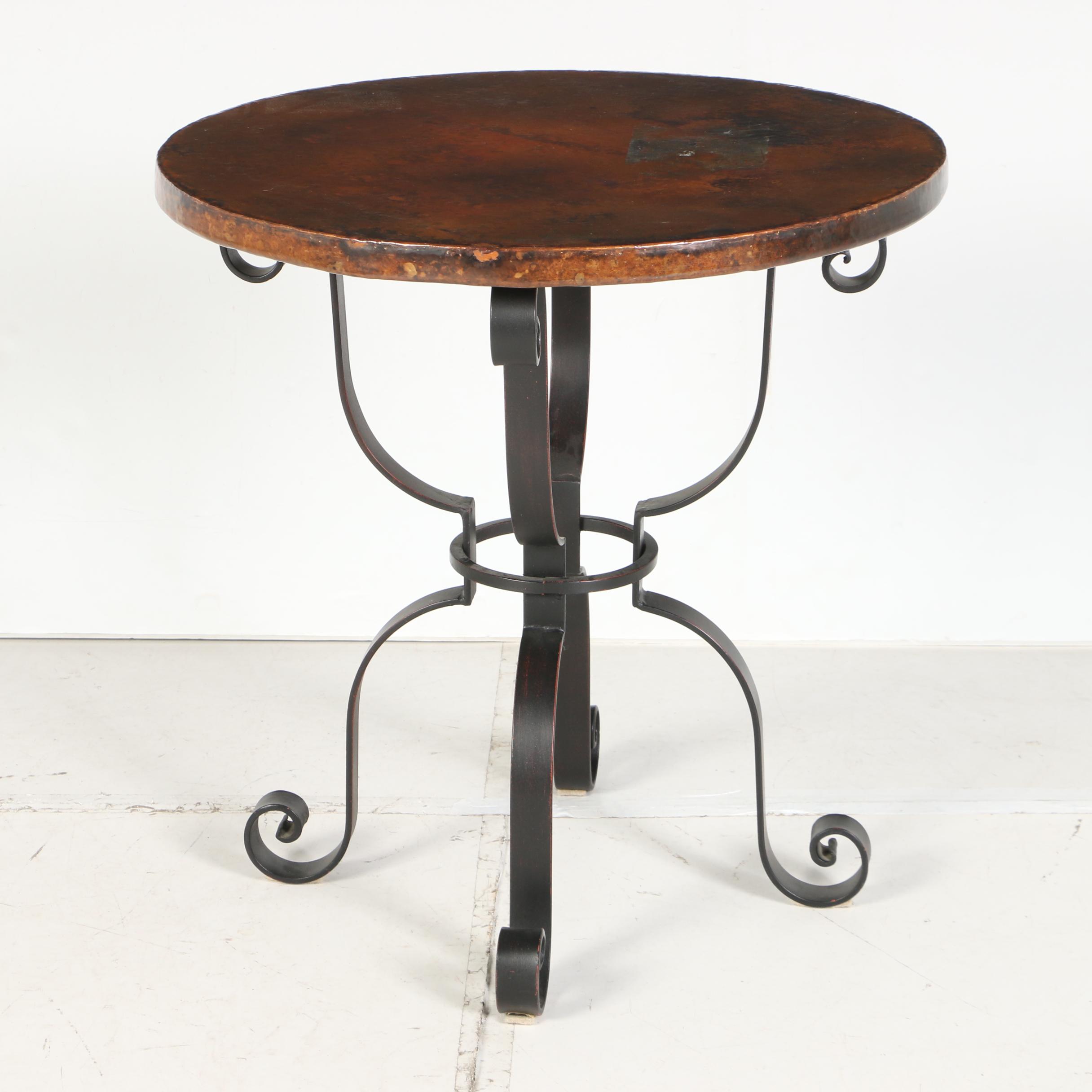Arhaus Hand Hammered Copper and Iron Round Side Table
