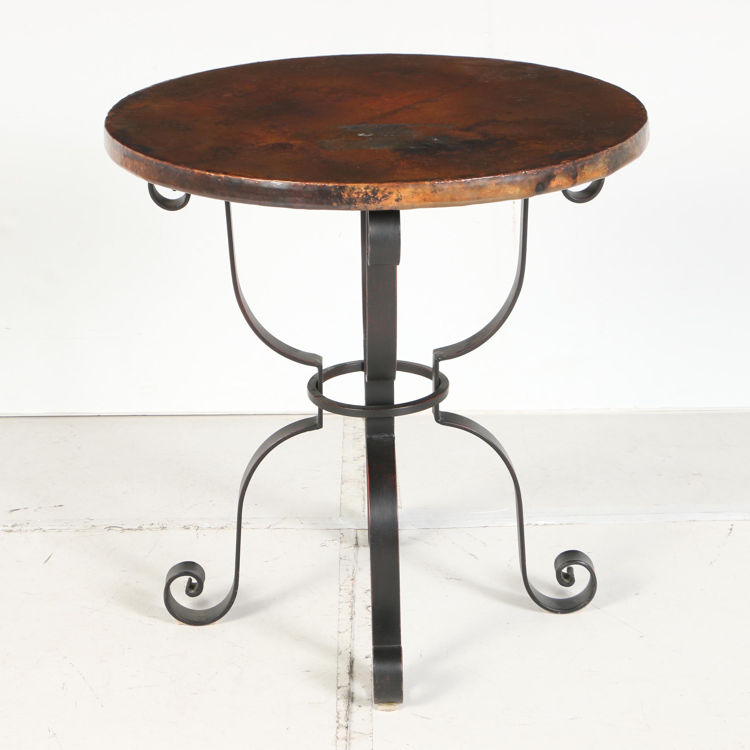 Arhaus Hand Hammered Copper and Iron Round Side Table