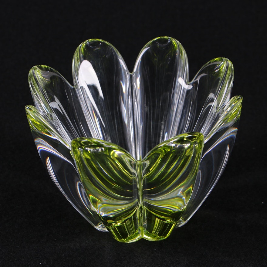 Orrefors Yellow Tinted "Mayflower" Crystal Bowl