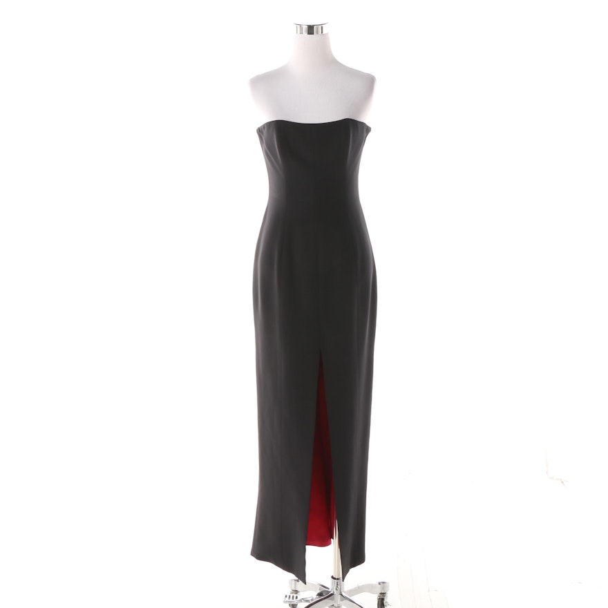 James Purcell Red Lined Black Strapless Gown with Front Slit