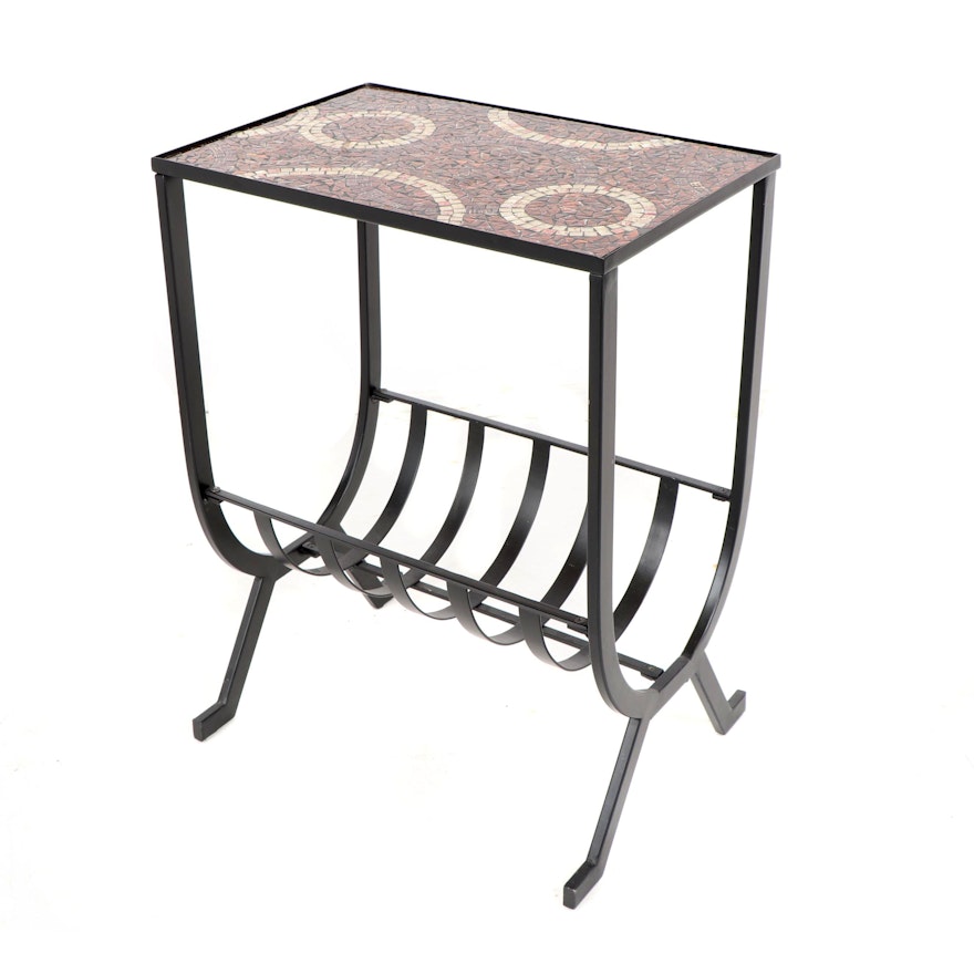 Contemporary Glass Mosaic and Metal Side Table