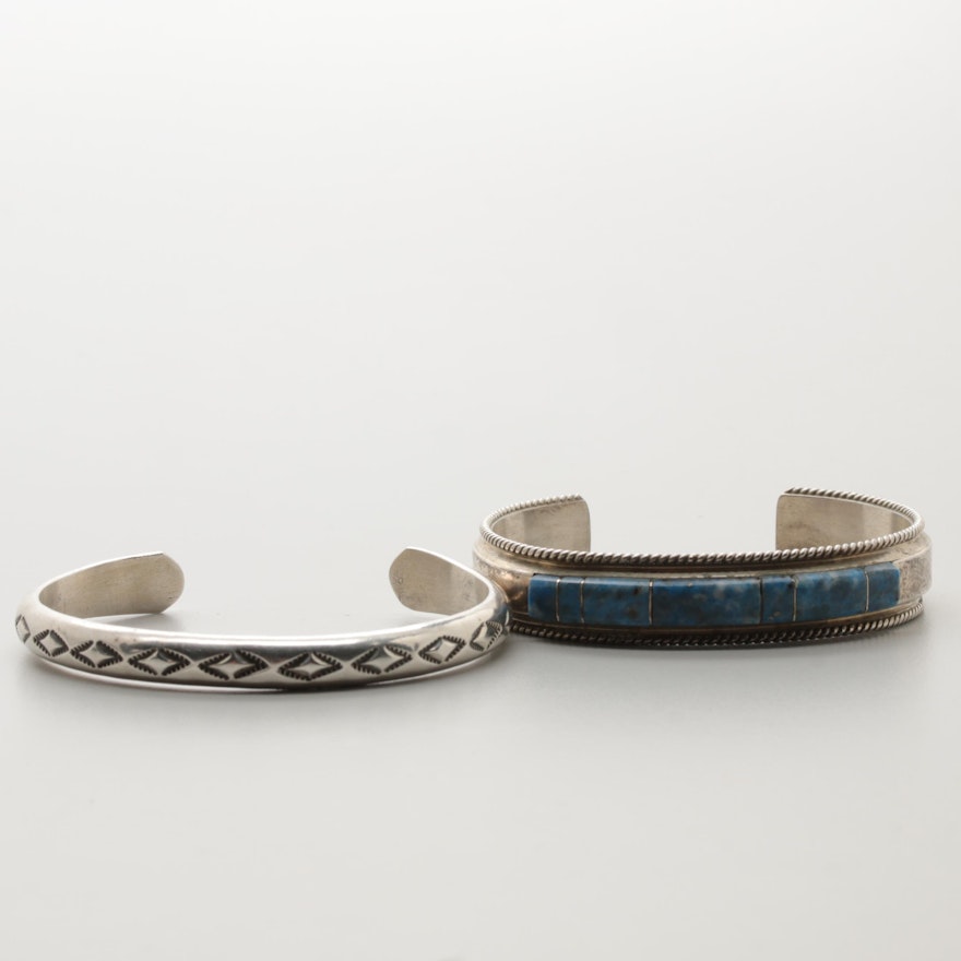 Southwestern Style Sterling Silver Sodalite Cuff Bracelets