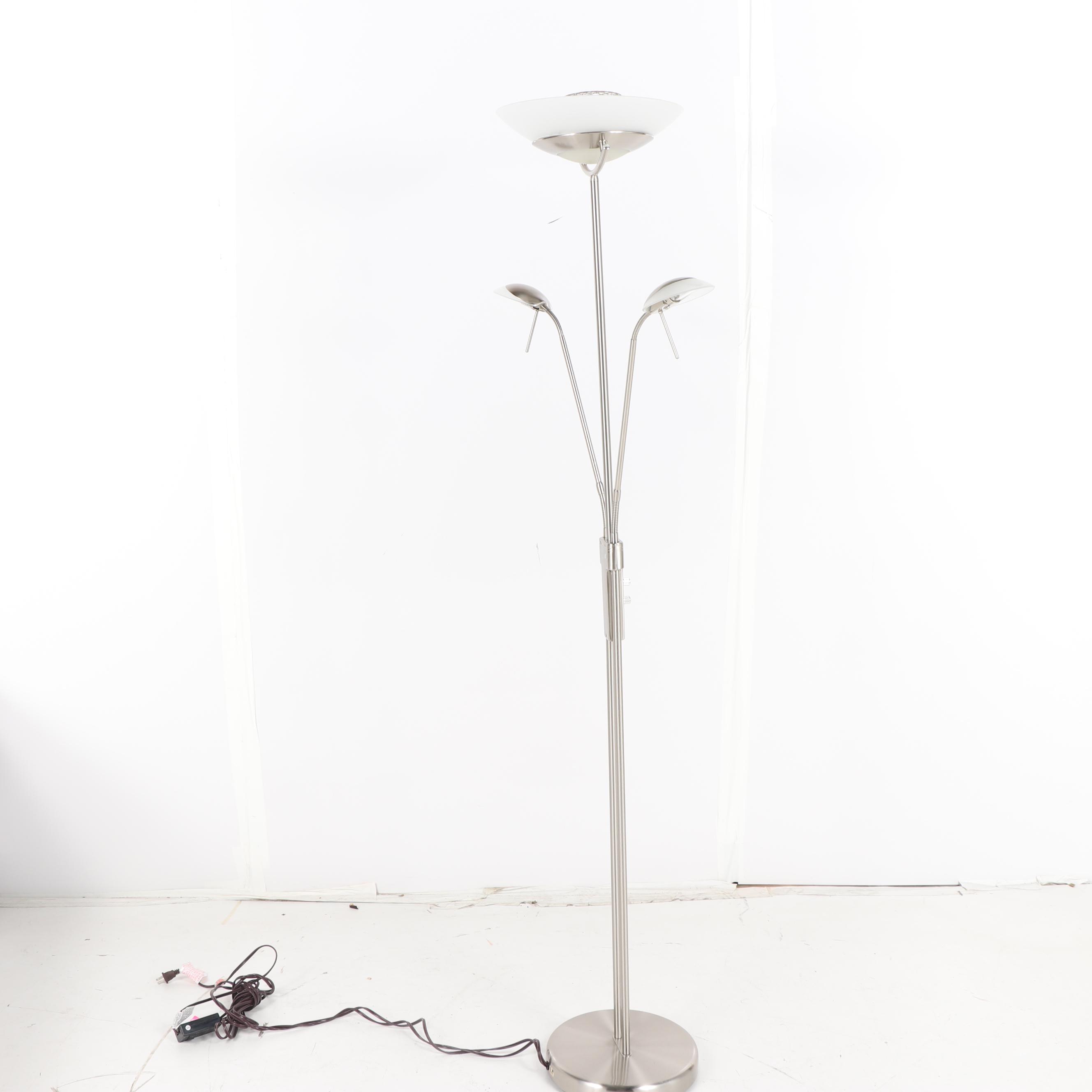Modern Stainless Steel Three-Light Torchiere Floor Lamp with Adjustable Arms