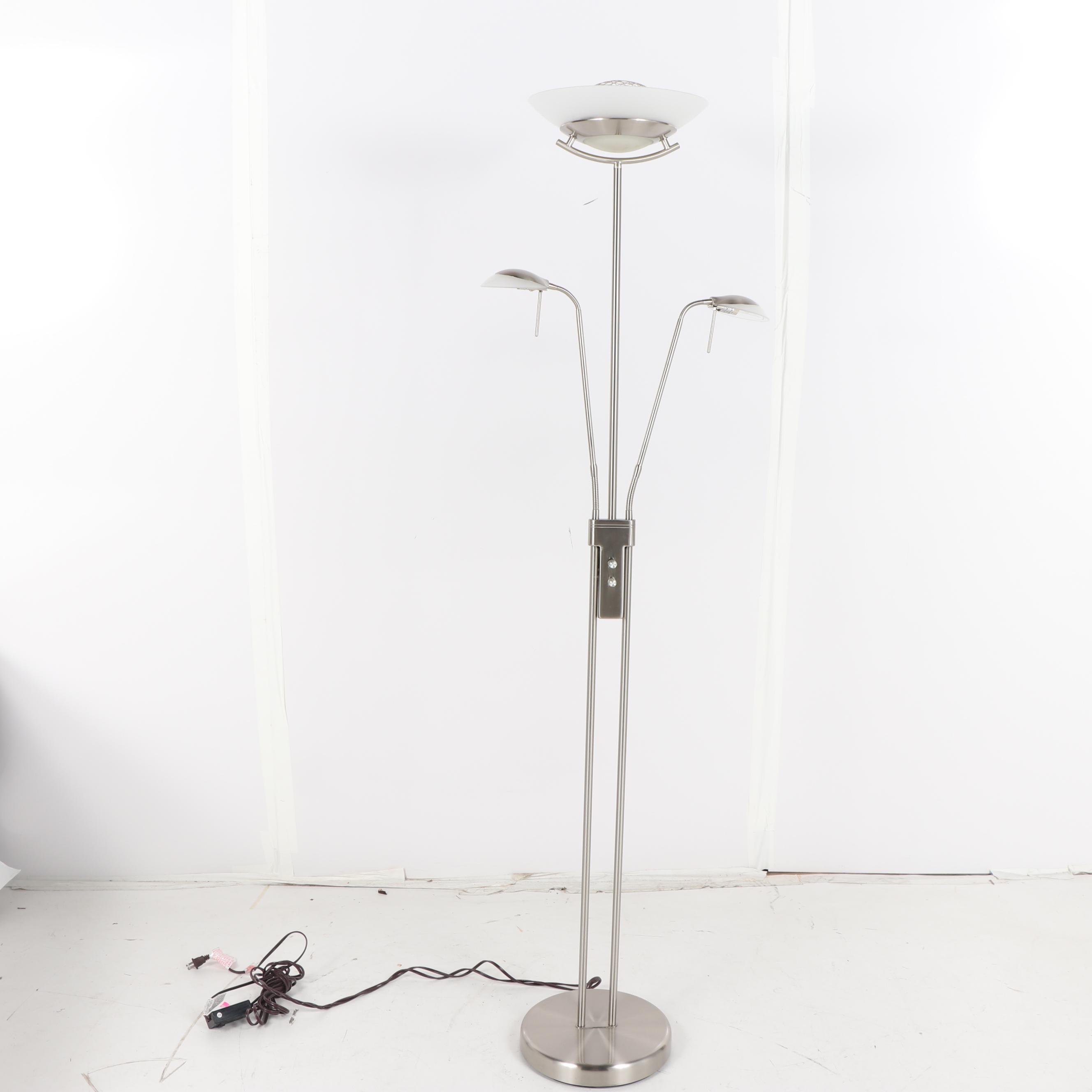 Modern Stainless Steel Three-Light Torchiere Floor Lamp with Adjustable Arms