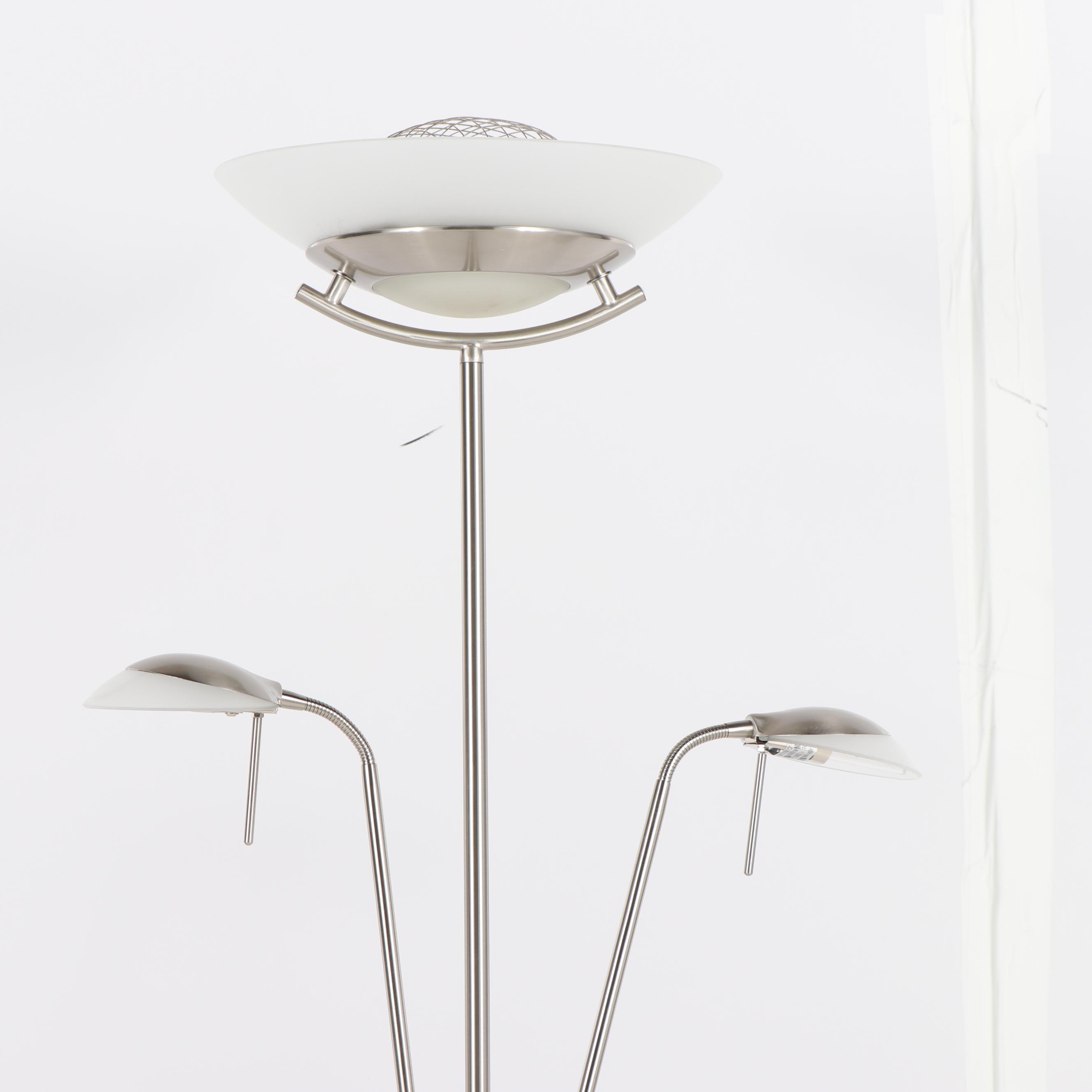 Modern Stainless Steel Three-Light Torchiere Floor Lamp with Adjustable Arms