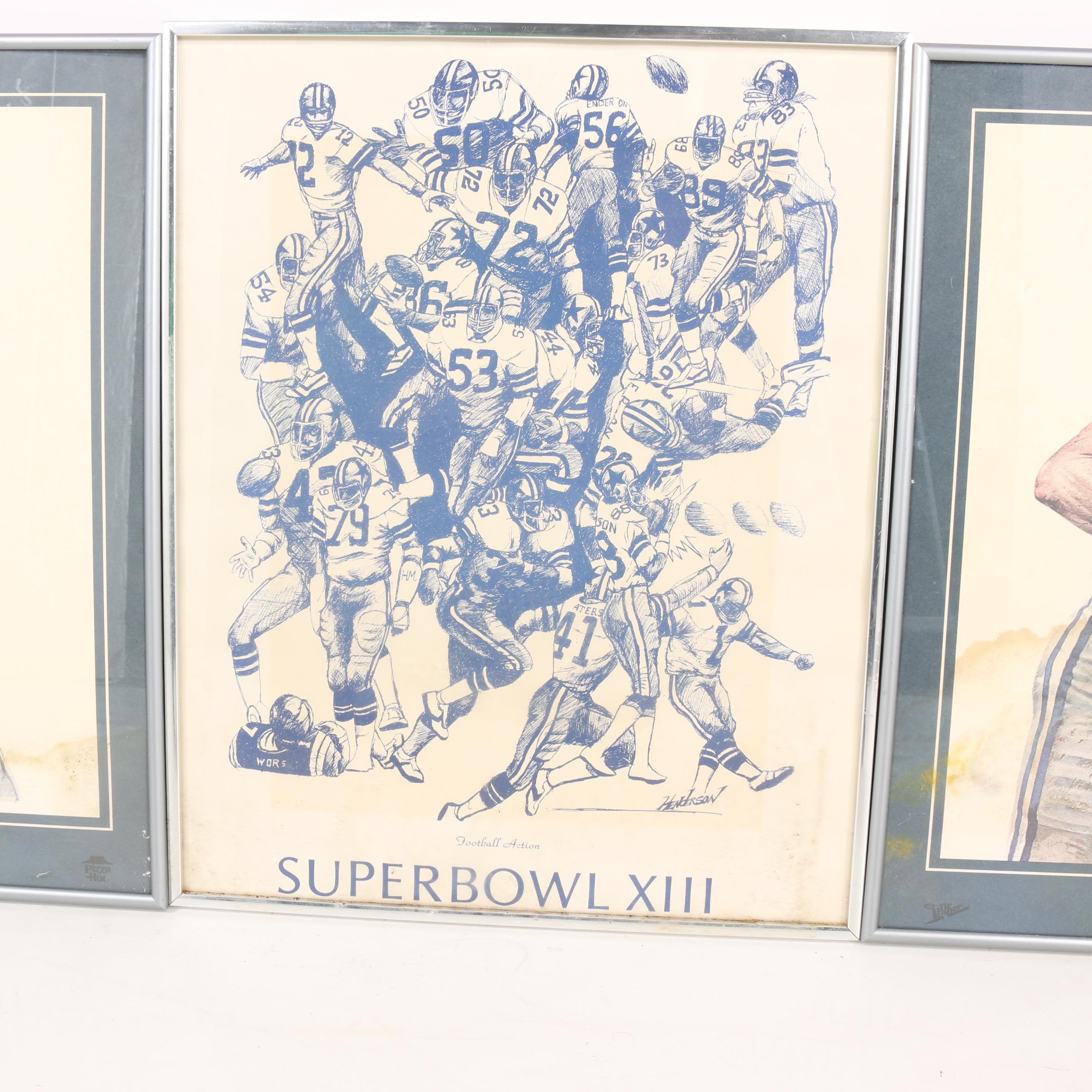 Dallas Cowboys 25th Anniversary and Superbowl 13 Prints With 1971 Team Plaque