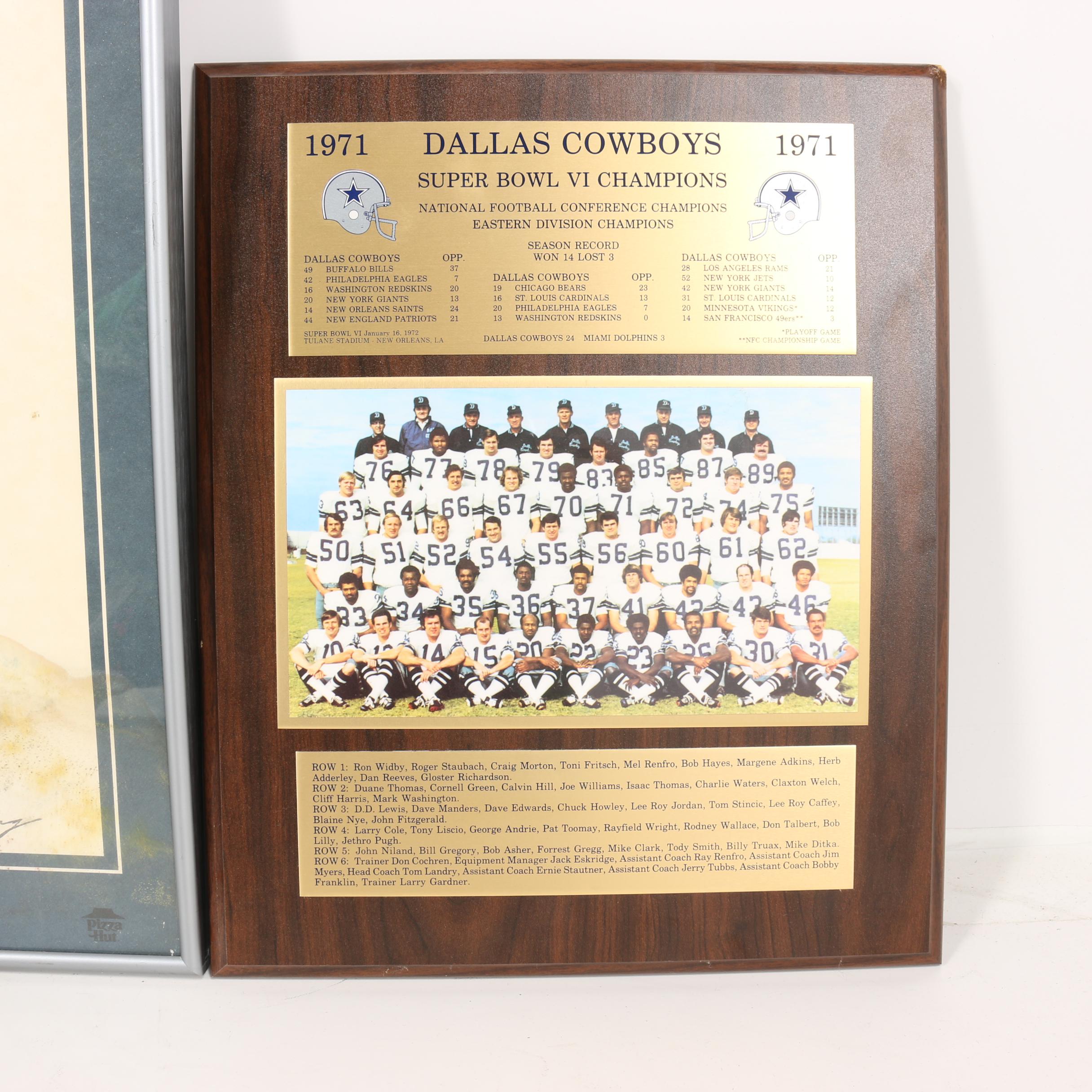 Dallas Cowboys 25th Anniversary and Superbowl 13 Prints With 1971 Team Plaque