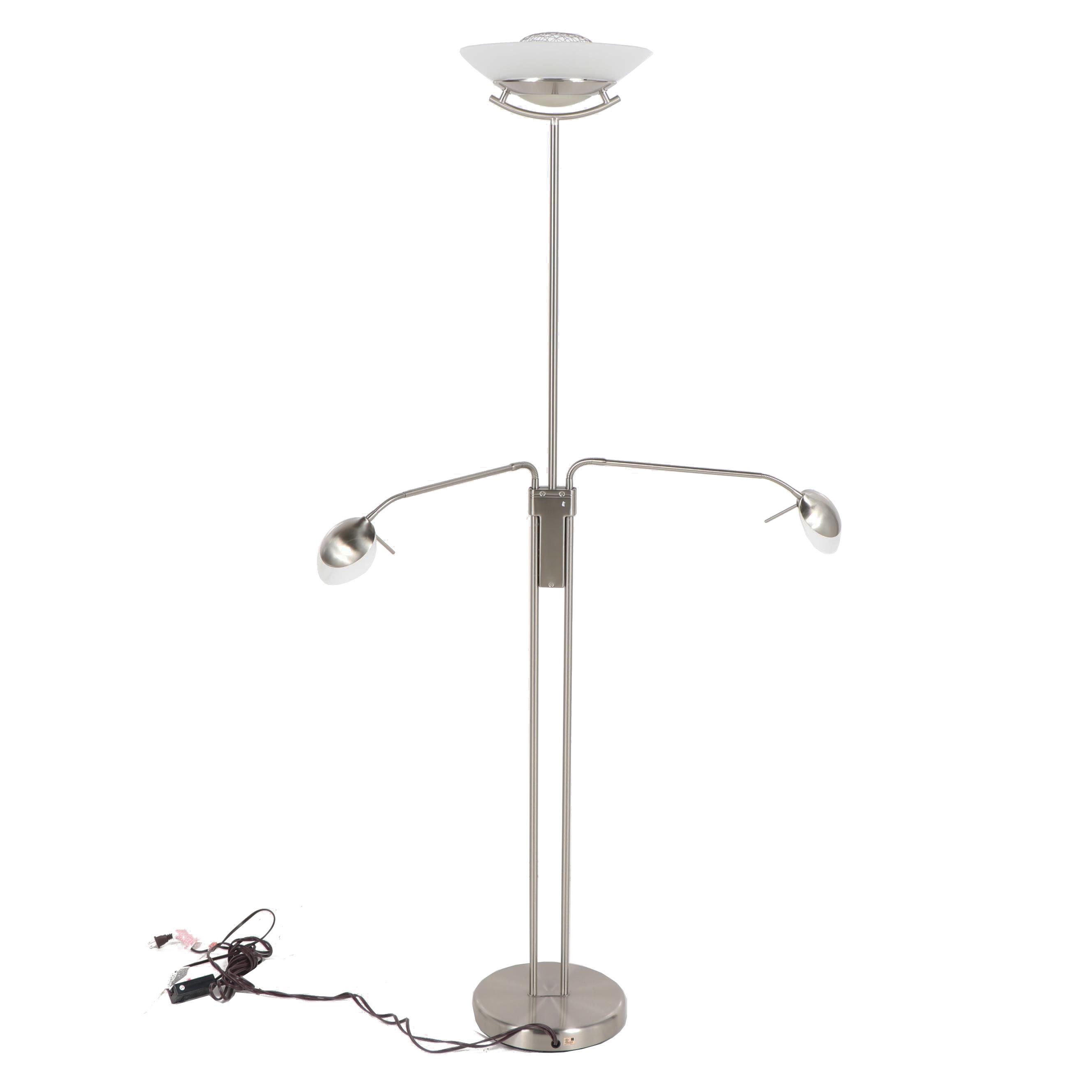 Modern Stainless Steel Three-Light Torchiere Floor Lamp with Adjustable Arms