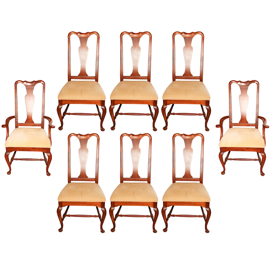 Queen Anne Style Cherrywood Frame Upholstered Dining Chairs, 21st Century