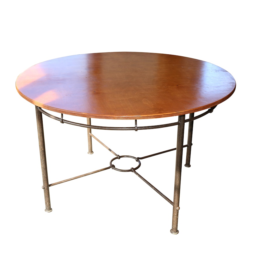 Walnut and Metal Circular Dining Table, Late 20th Century