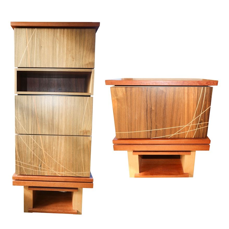 Danish Modern Style Teak Cabinets with Light Wood Inlay Accents, 20th Century