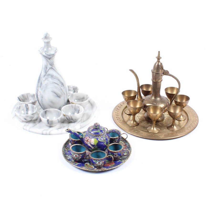 Marble, Brass and Cloisonne Beverage Service Sets