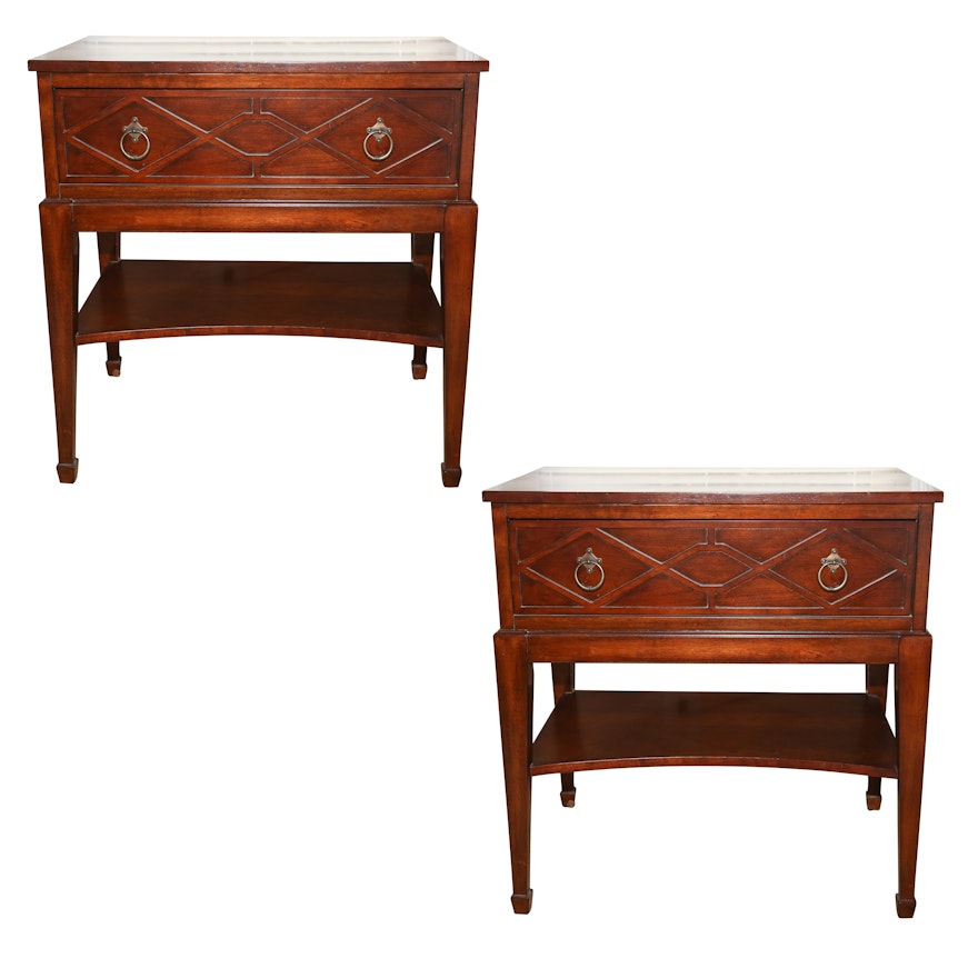 Federal Style Walnut Nightstand Pair by Bernhardt, 21st Century