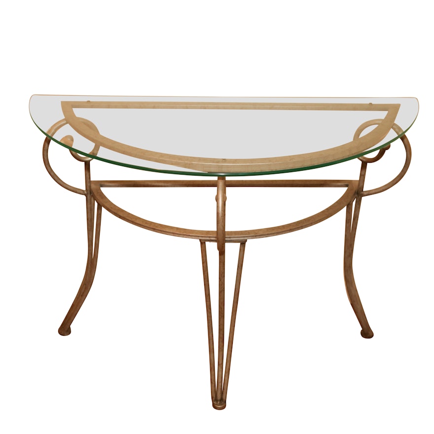 Hollywood Regency Style Painted Metal and Glass Demilune Entry Table, 21st C.