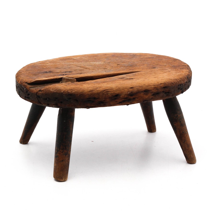 Antique Wooden Milking Stool, Late 19th Century