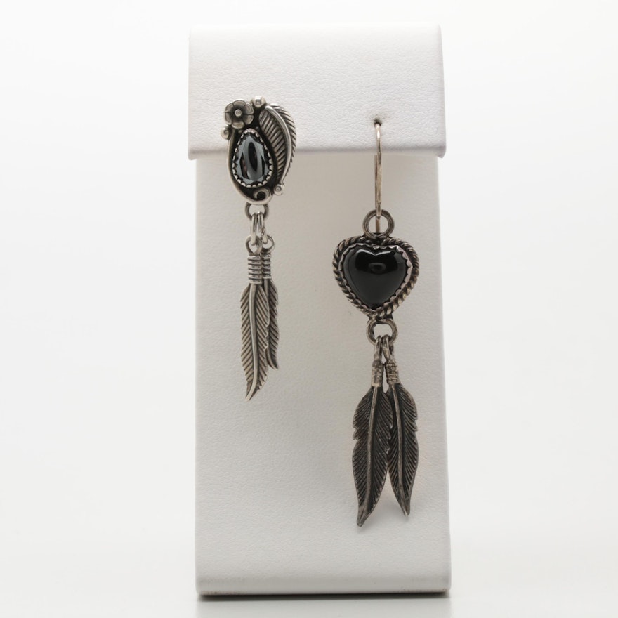 Sterling Silver Black Onyx Heart Earrings