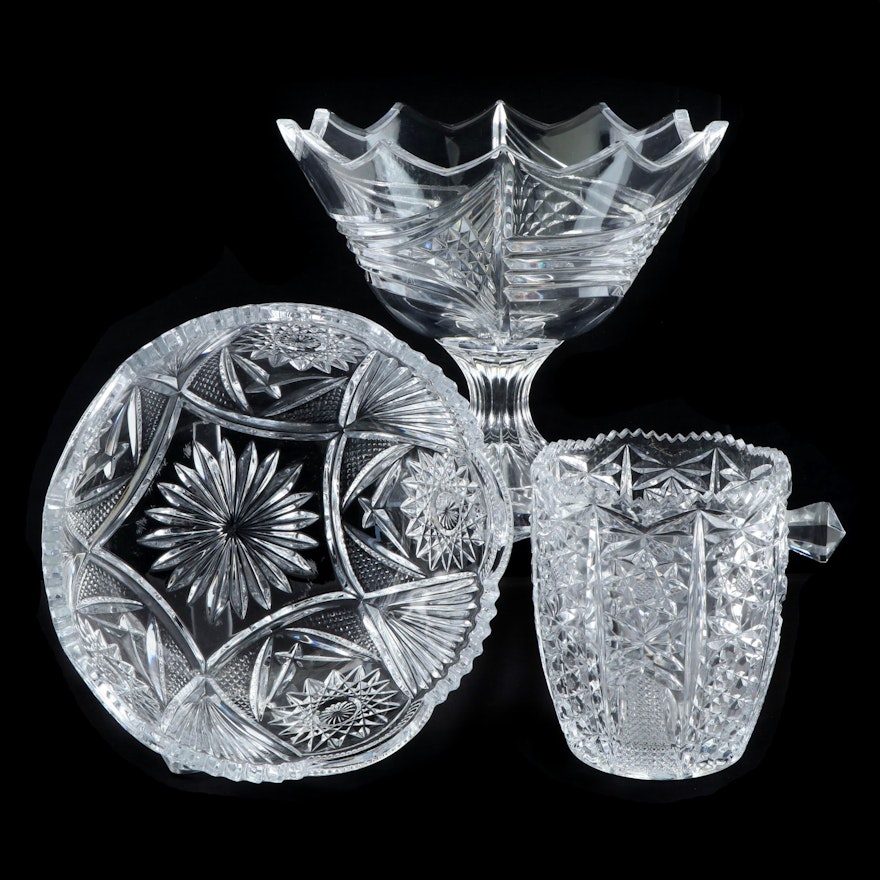 Pressed Glass Compote, Bowl, and Champagne Ice Bucket