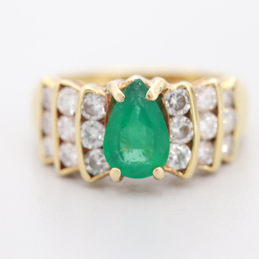 18K Yellow Gold Emerald and Diamond Ring