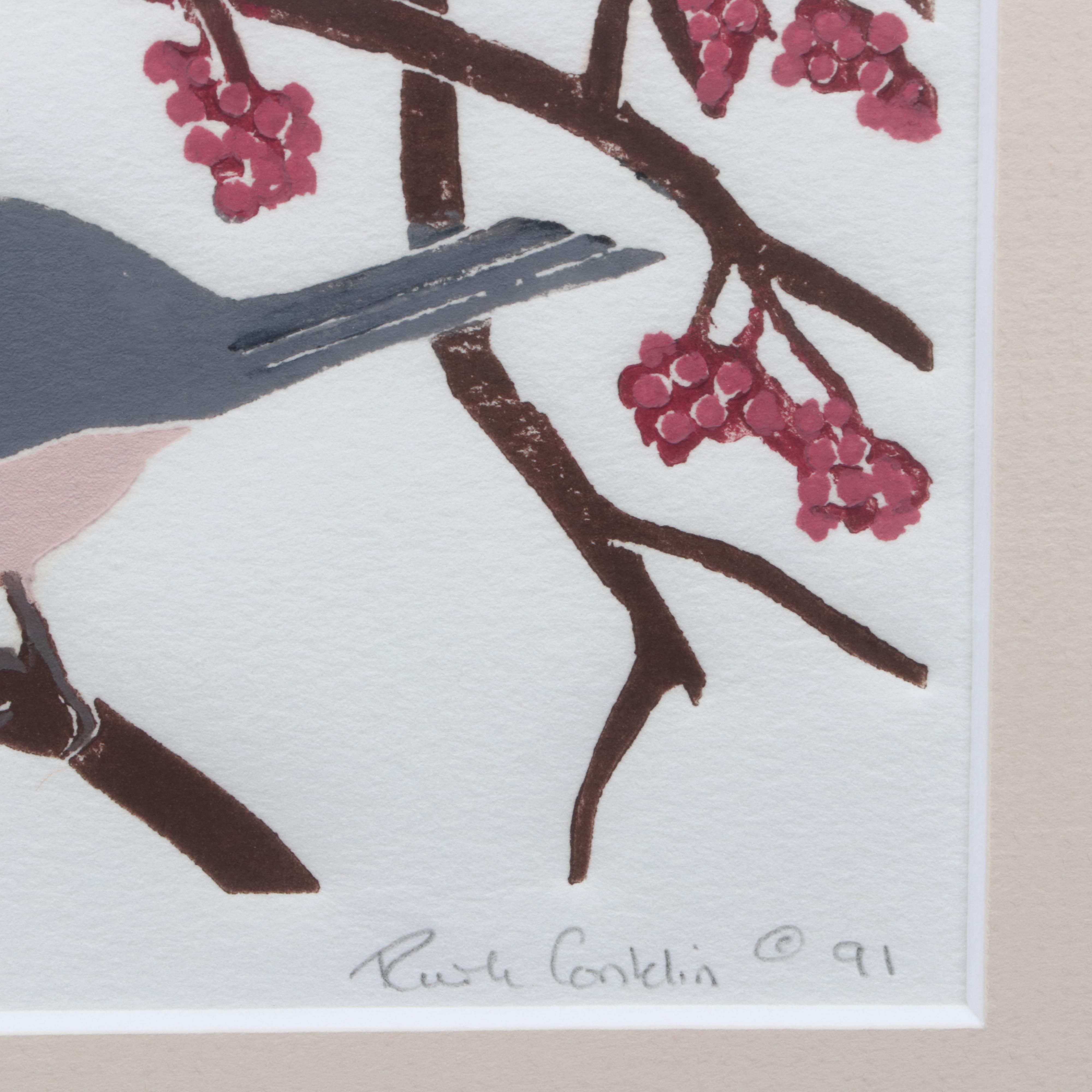 Ruth Conklin Block Relief Prints "Lady Cardinal" and "Chickadees"