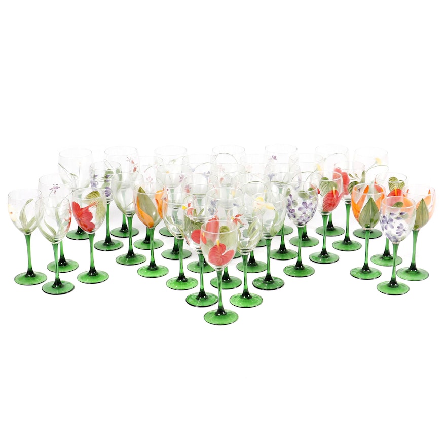 Luminarc French Floral Themed Glass Stemware
