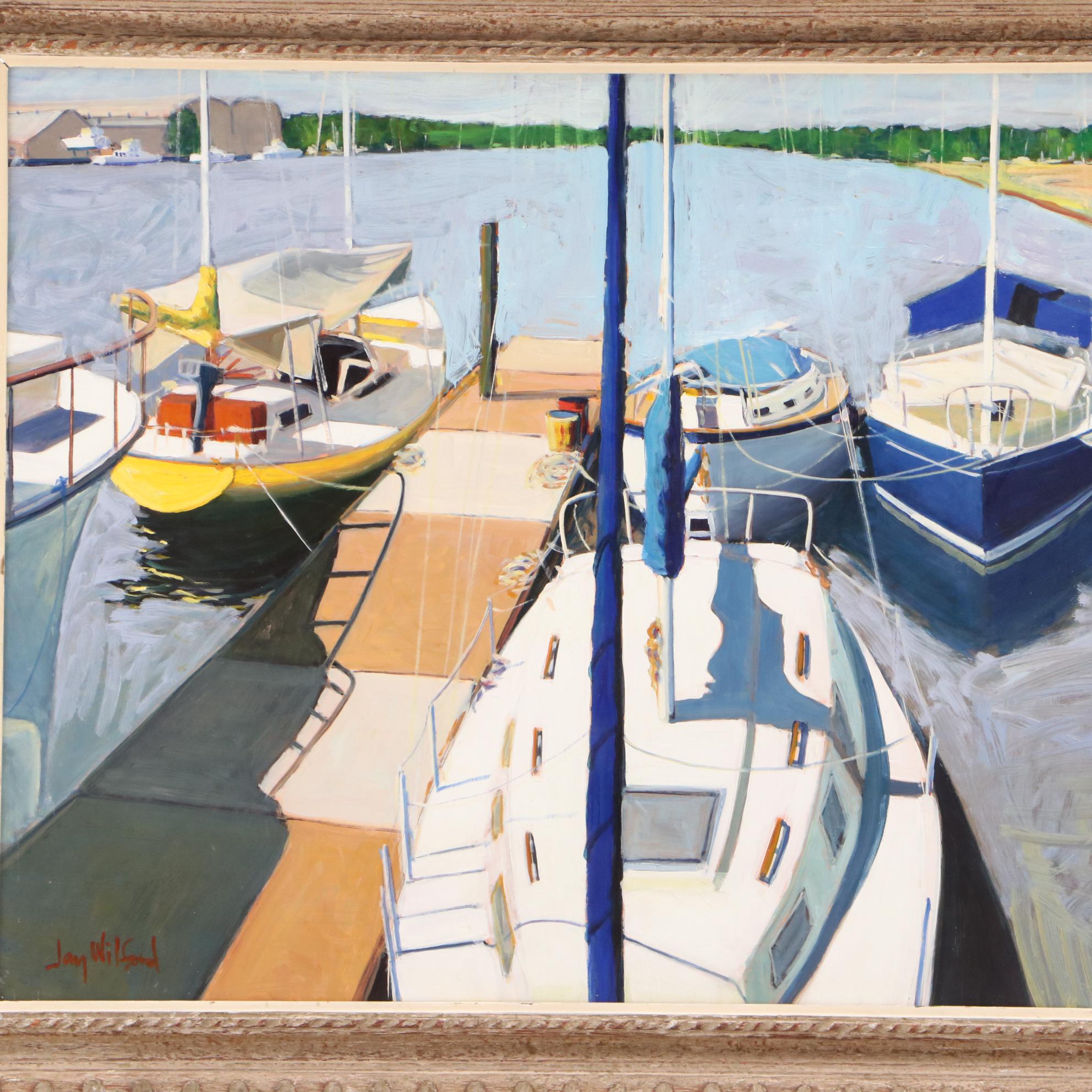 Jay Wilford Oil Painting of Boats at Pier