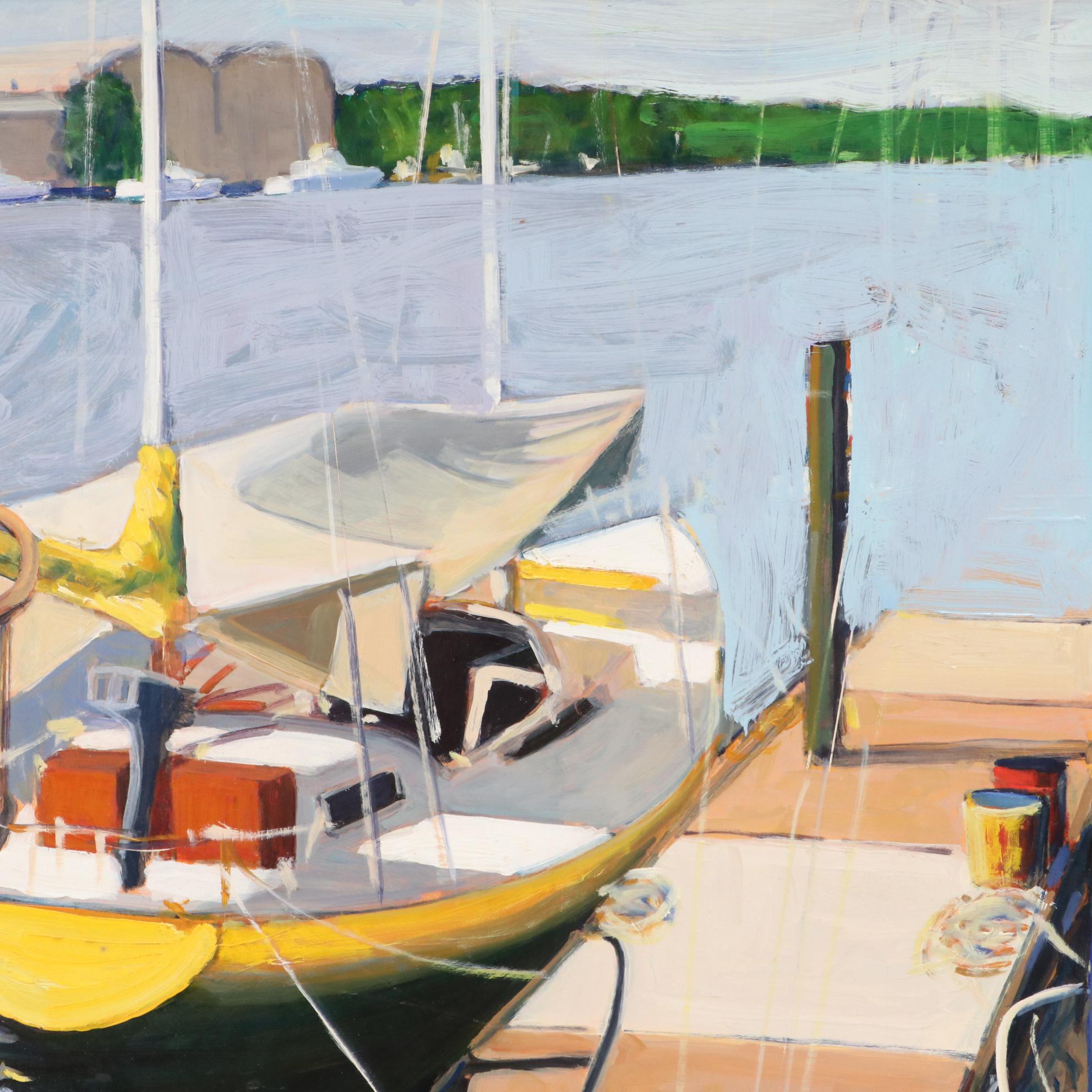 Jay Wilford Oil Painting of Boats at Pier