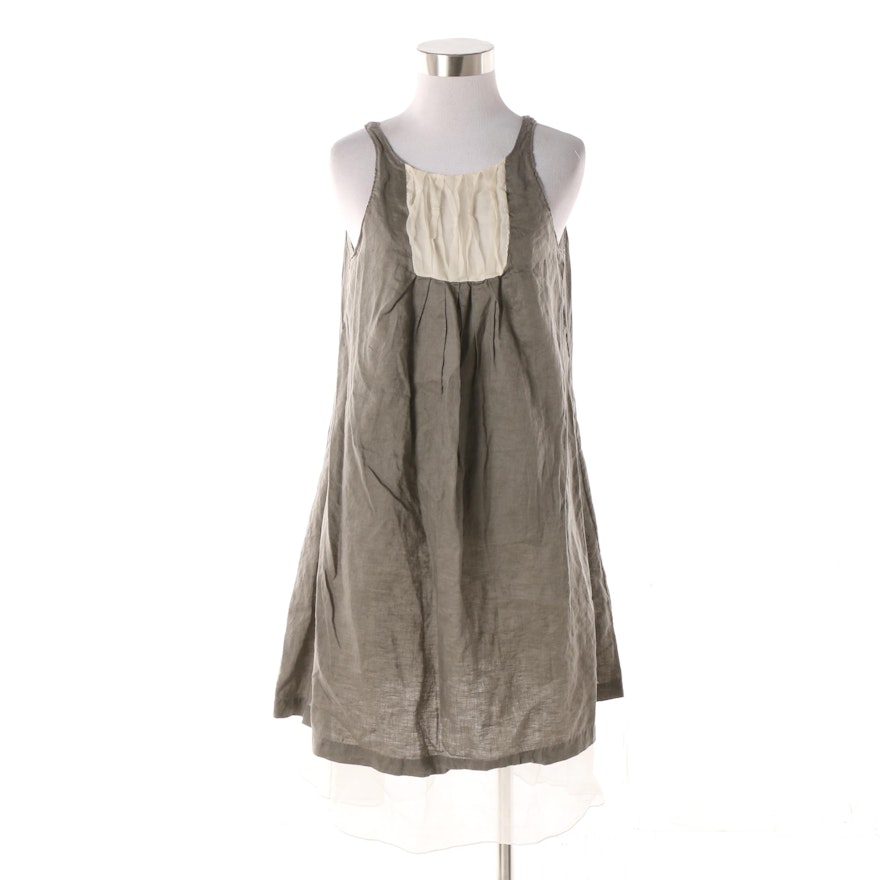 Bensoni Grey Linen and White Silk Sleeveless Shift Dress