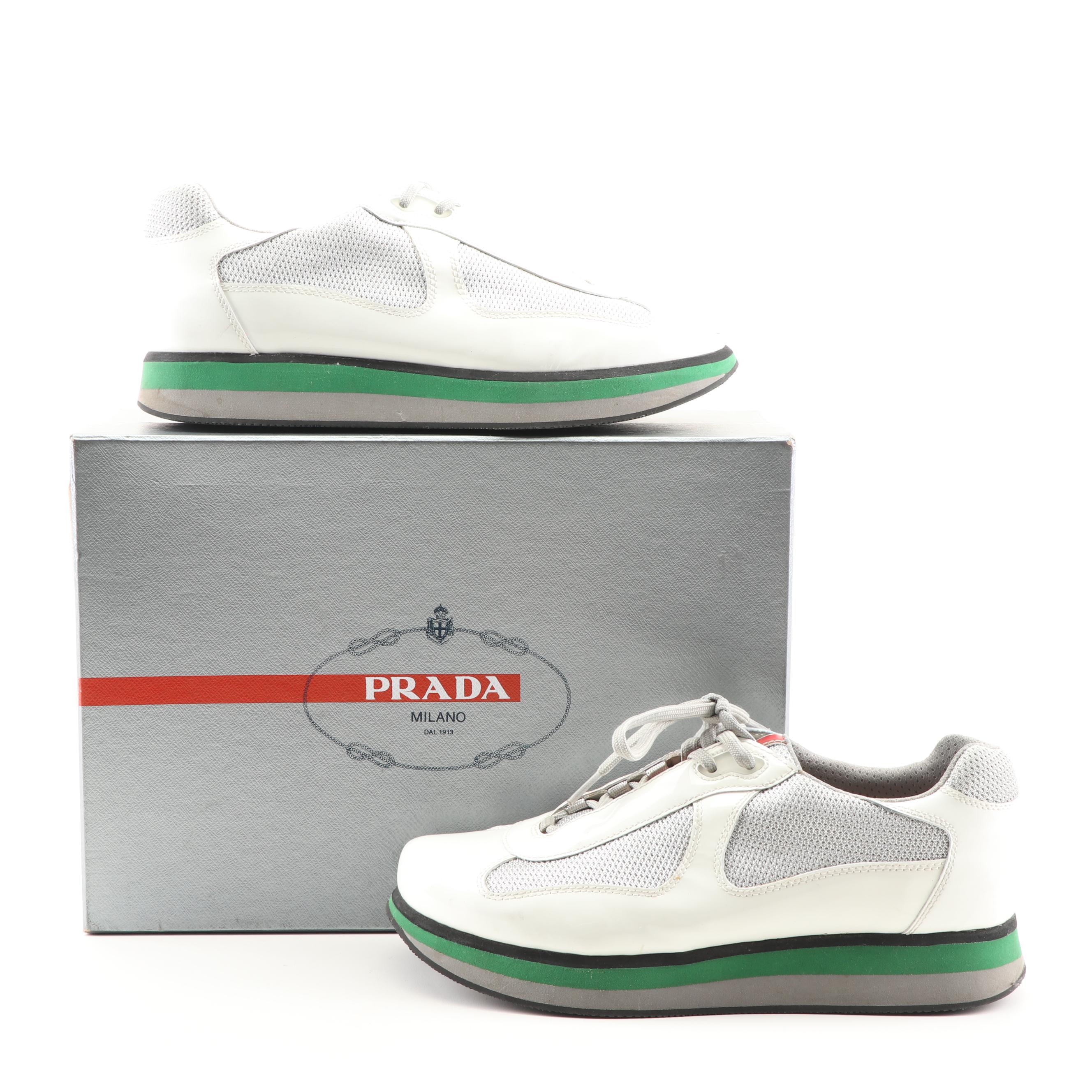 Men's Prada Milano Vernice+Bike Platform Sneakers