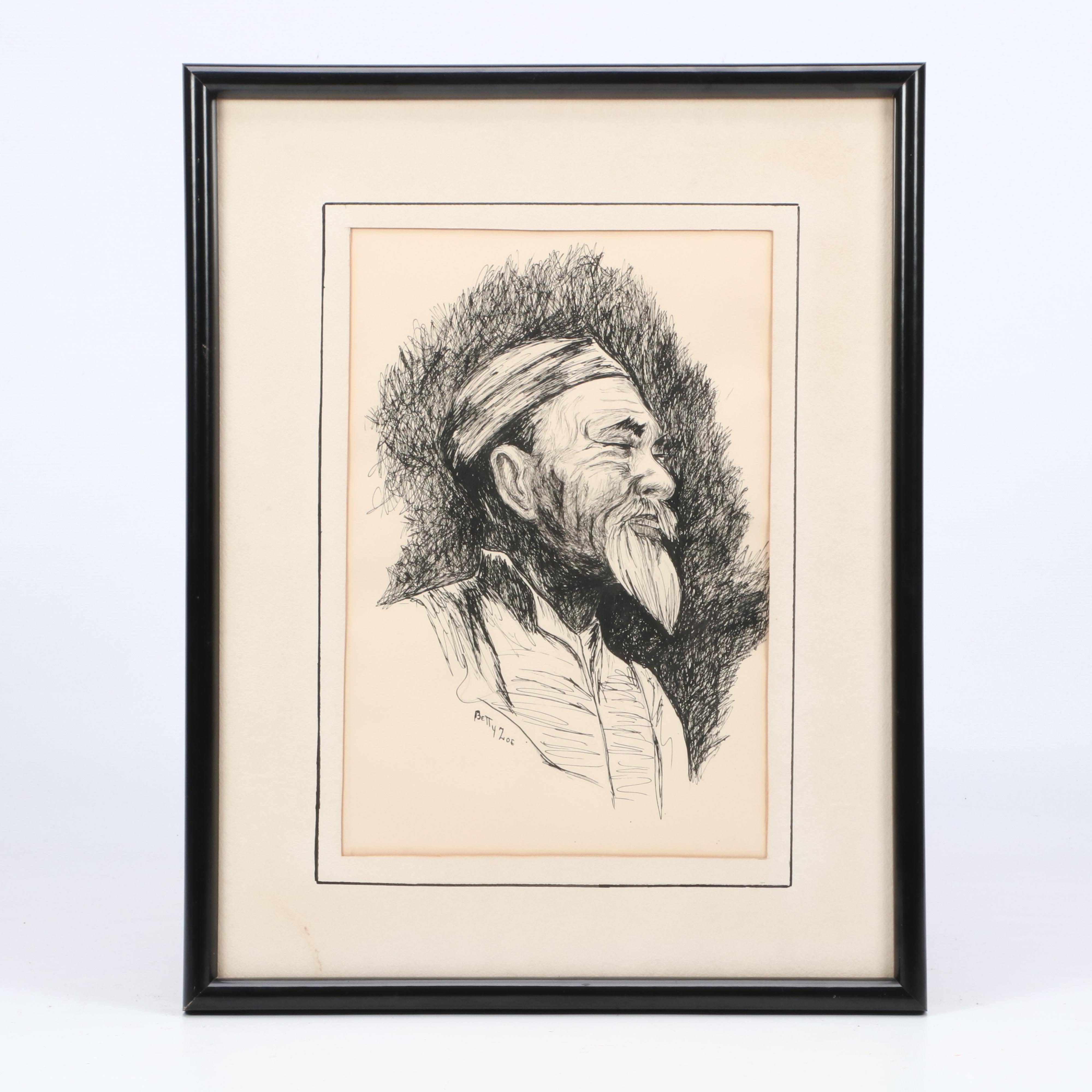 Betty Zoe Miller Ink Portrait of a Man