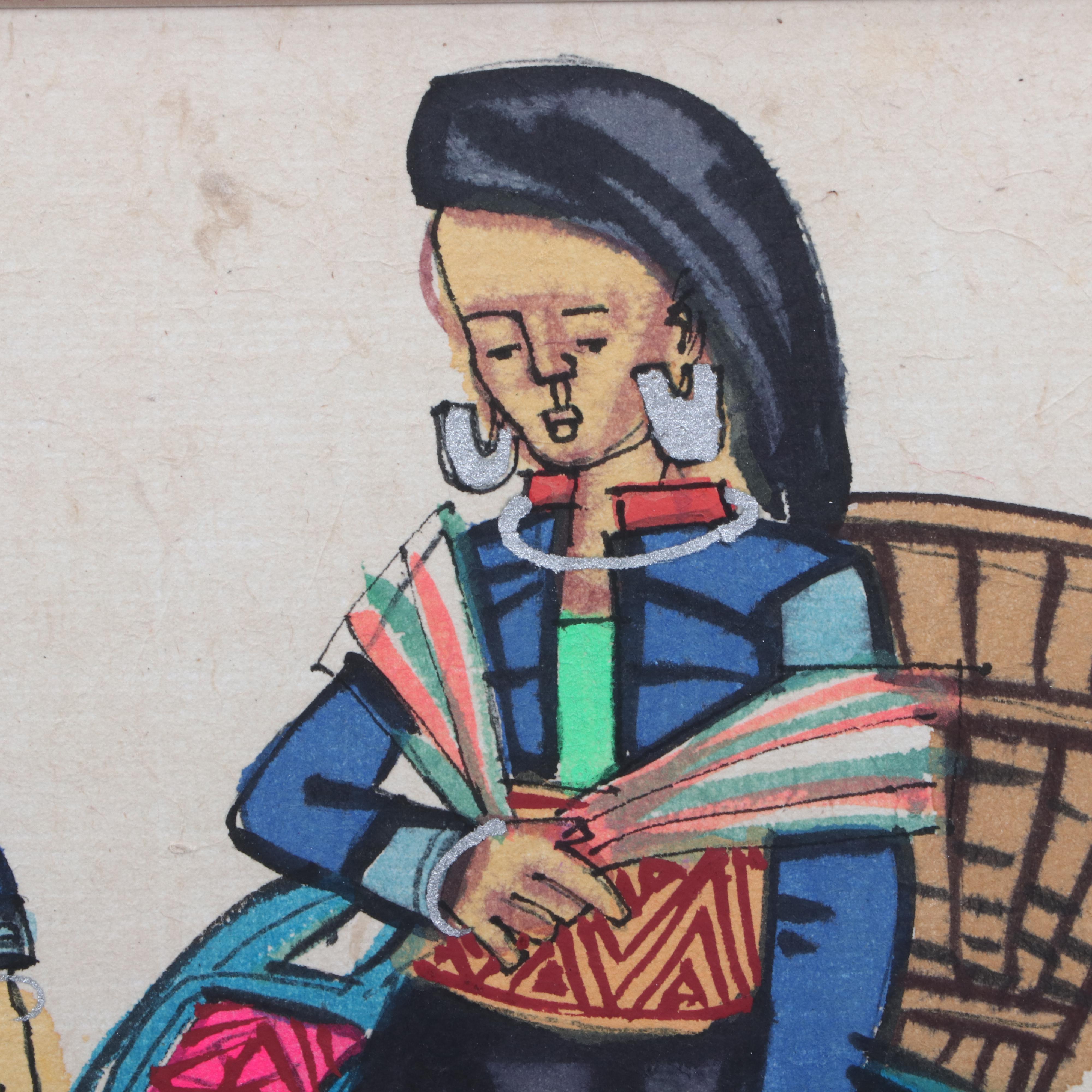 Chinese Watercolor Painting of Figures