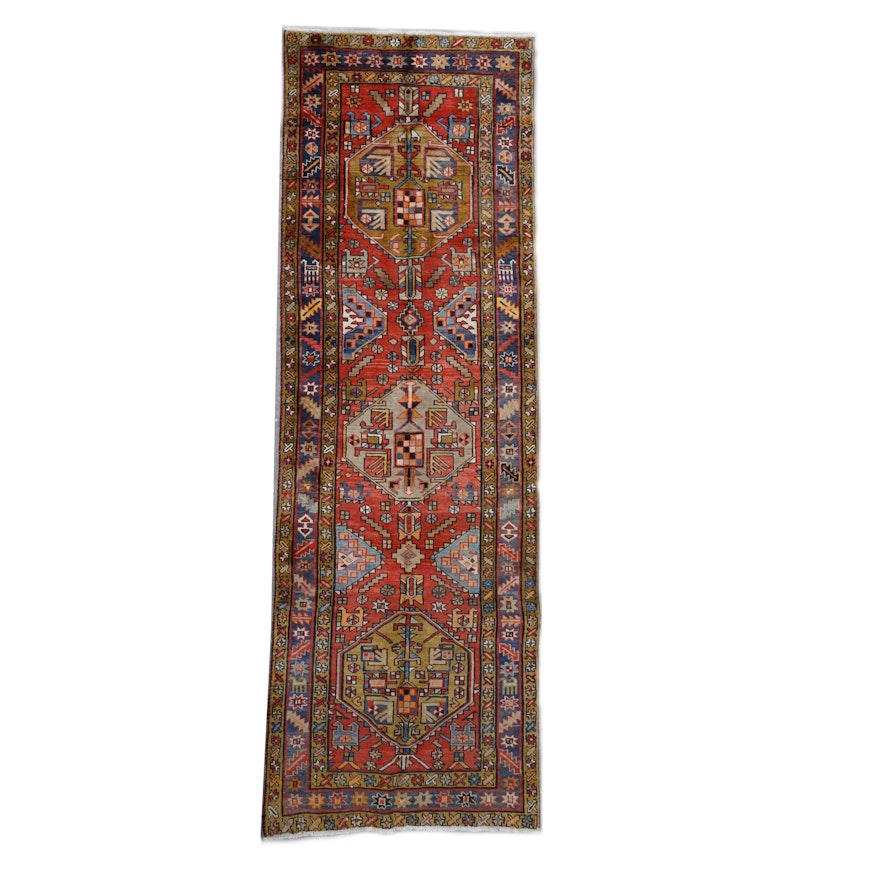 Hand-Knotted Caucasian Kazak Wool Carpet Runner