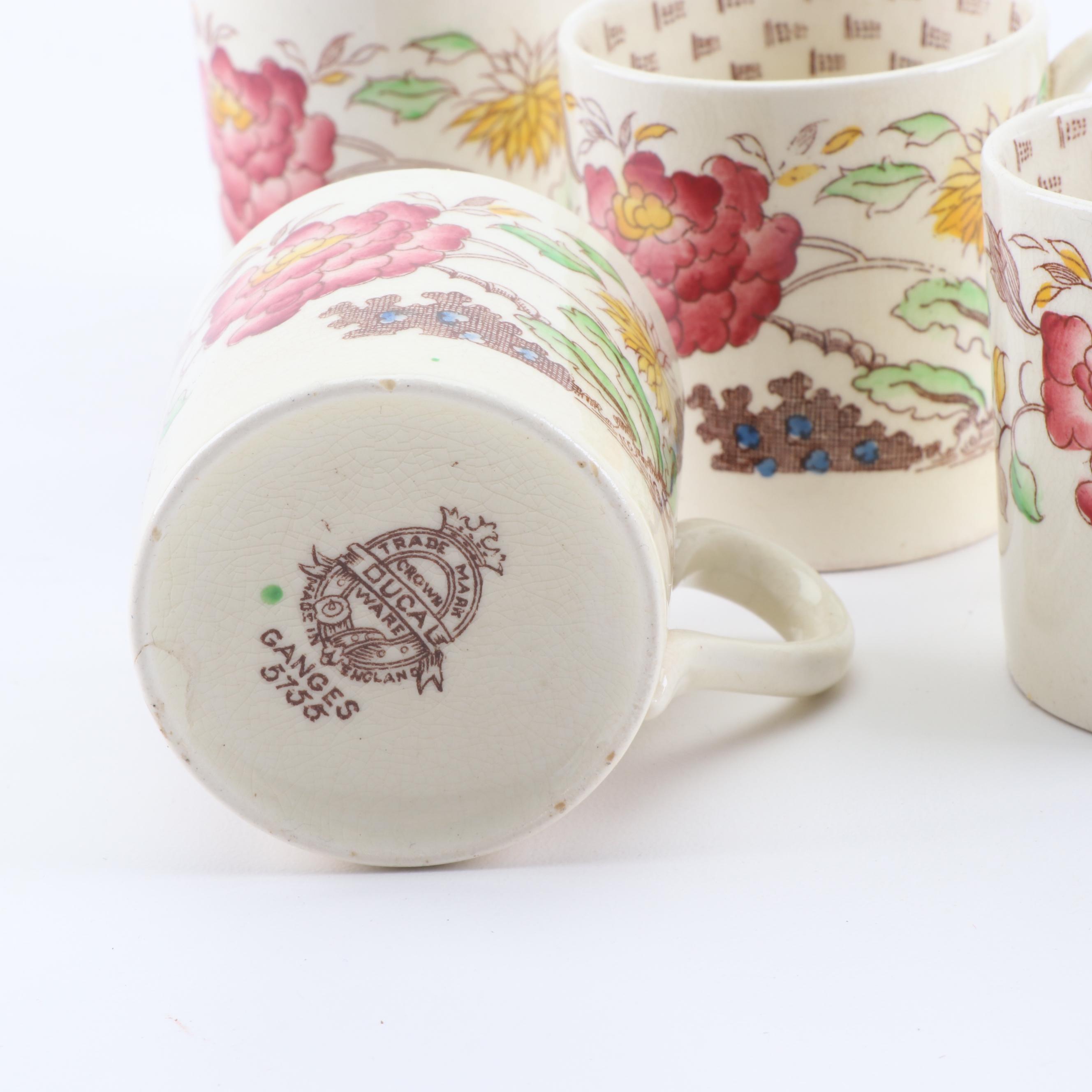 Vintage Crown Ducal "Ganges" Earthenware Cups and Saucers